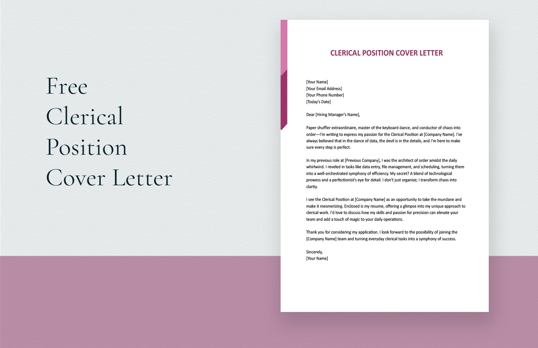 Clerical Position Cover Letter in Word, Google Docs