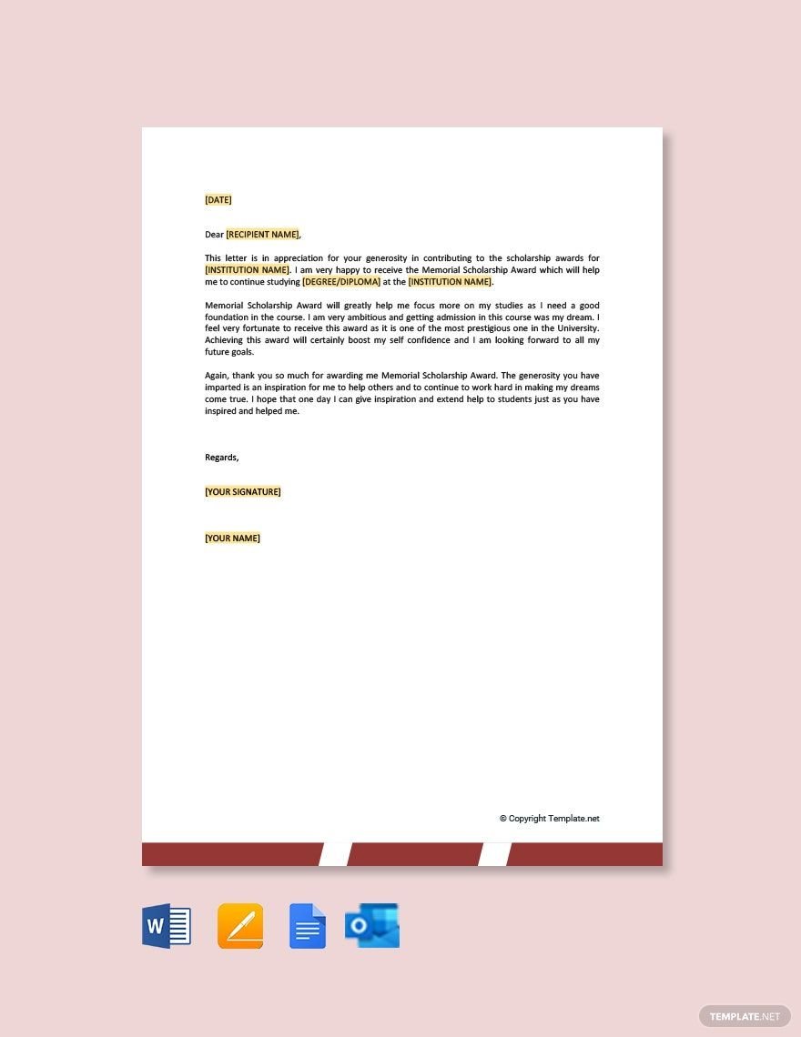 Free Memorial Scholarship Thank You Letter Template
