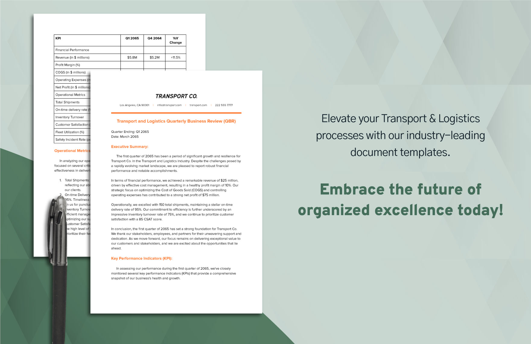 Transport and Logistics Quarterly Business Review (QBR) Template