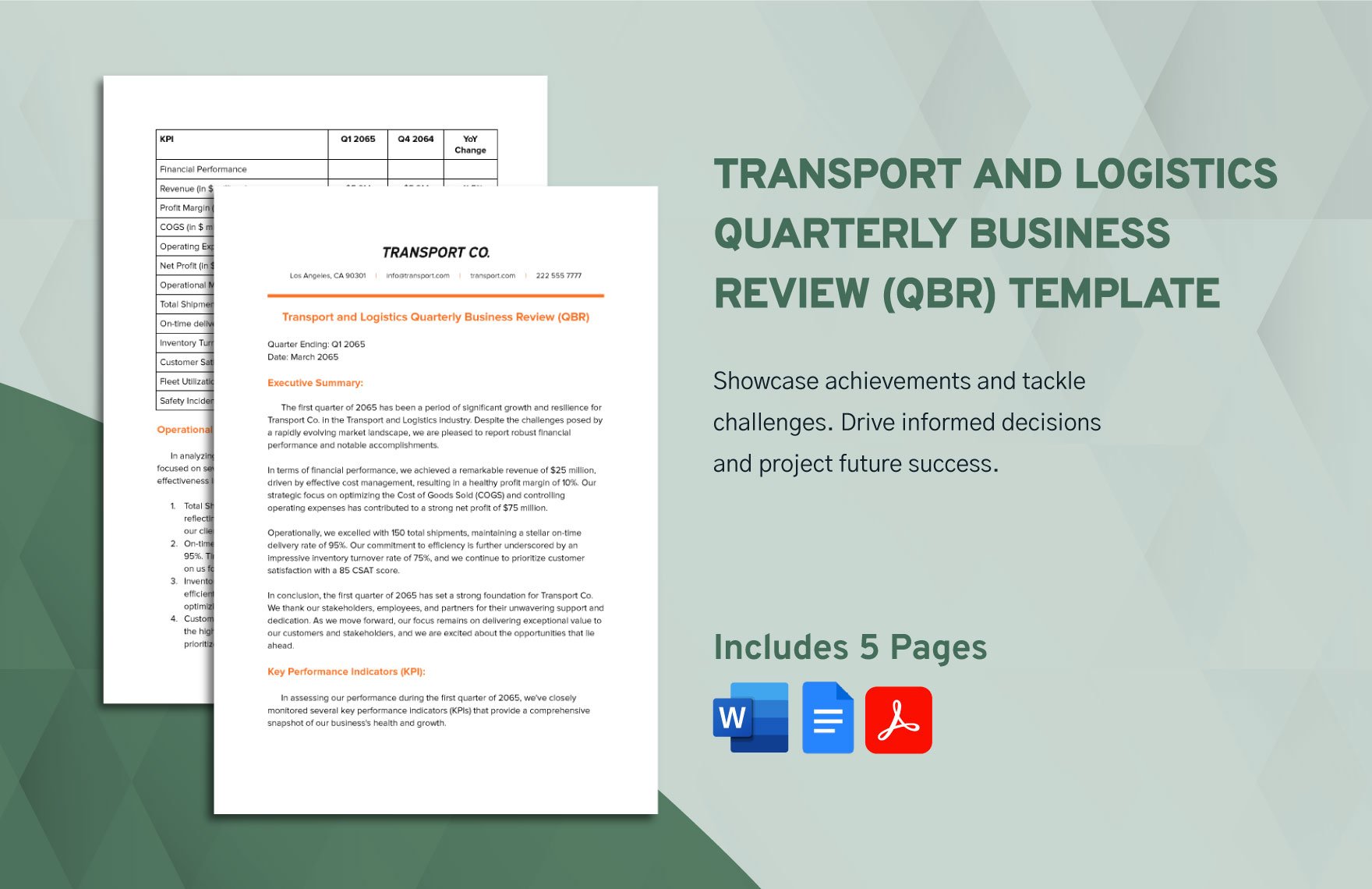 Transport and Logistics Quarterly Business Review (QBR) Template