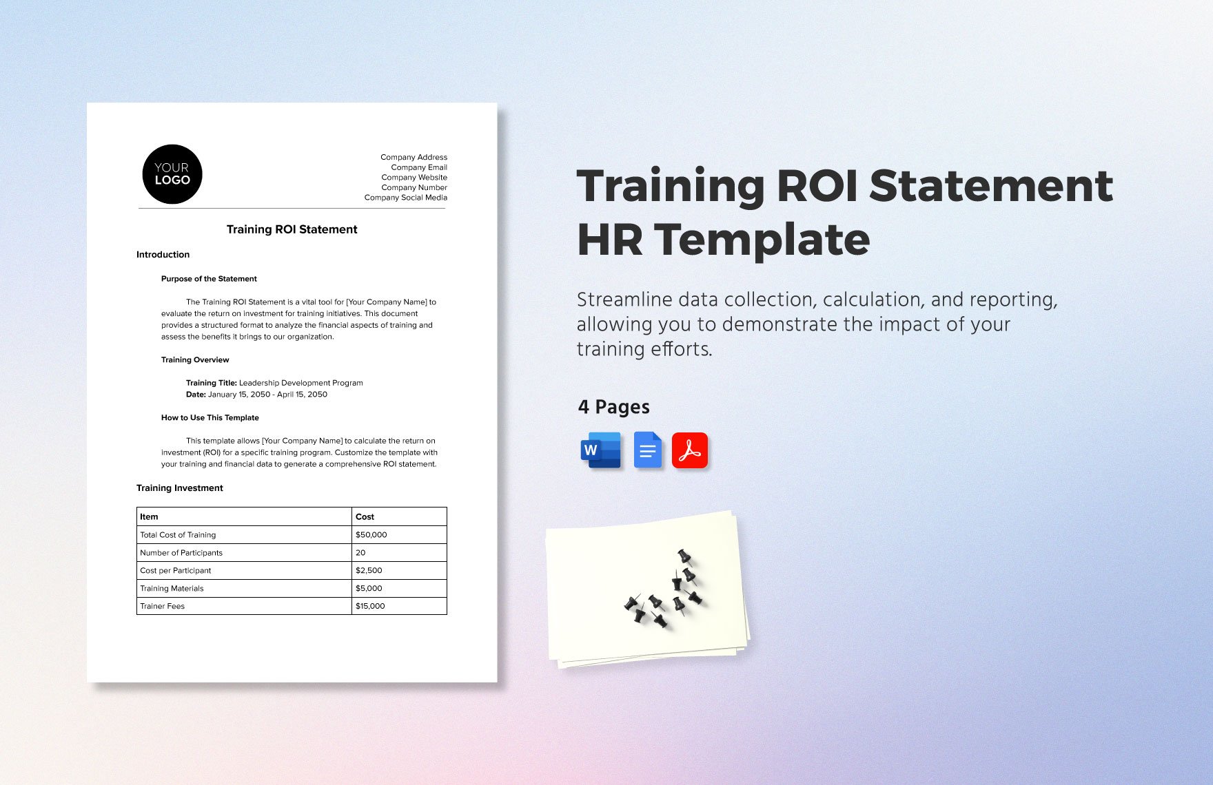 Training ROI Statement HR Template in Word, Google Docs, PDF