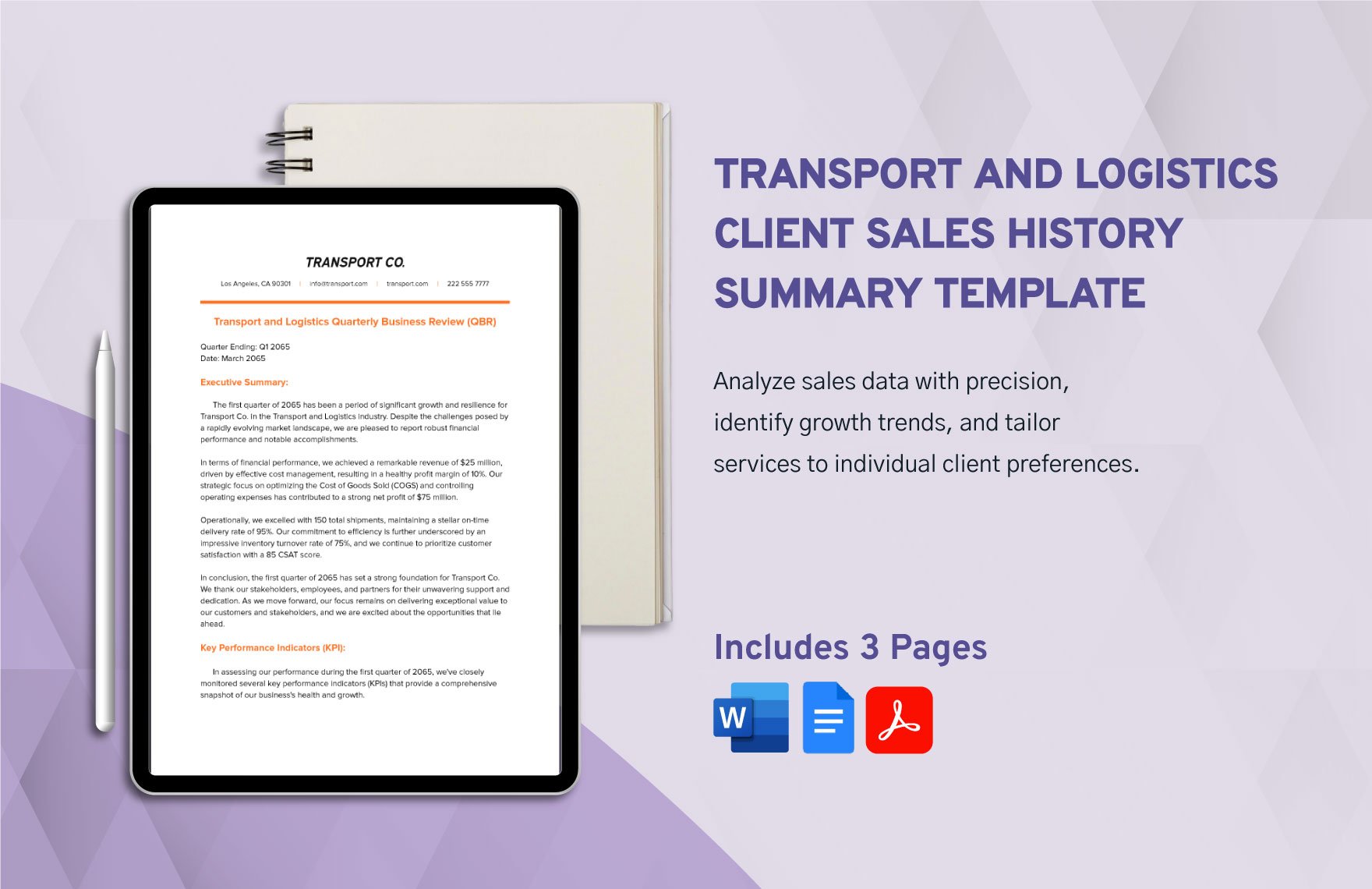 Transport and Logistics Client Sales History Summary Template