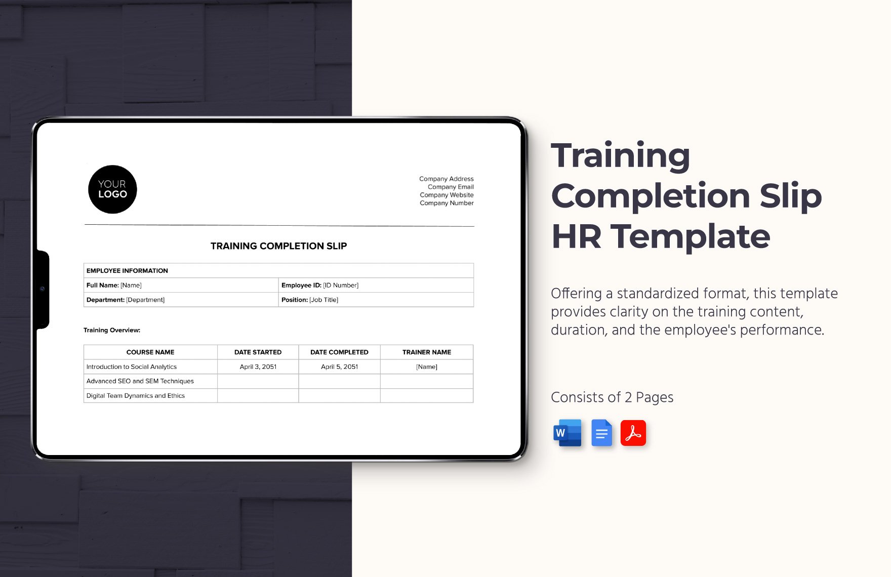 Training Completion Slip HR Template in Word, Google Docs, PDF