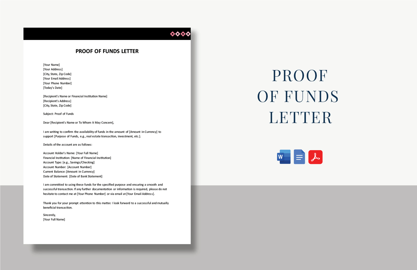 Proof 0f Funds Letter in Word, Google Docs, PDF