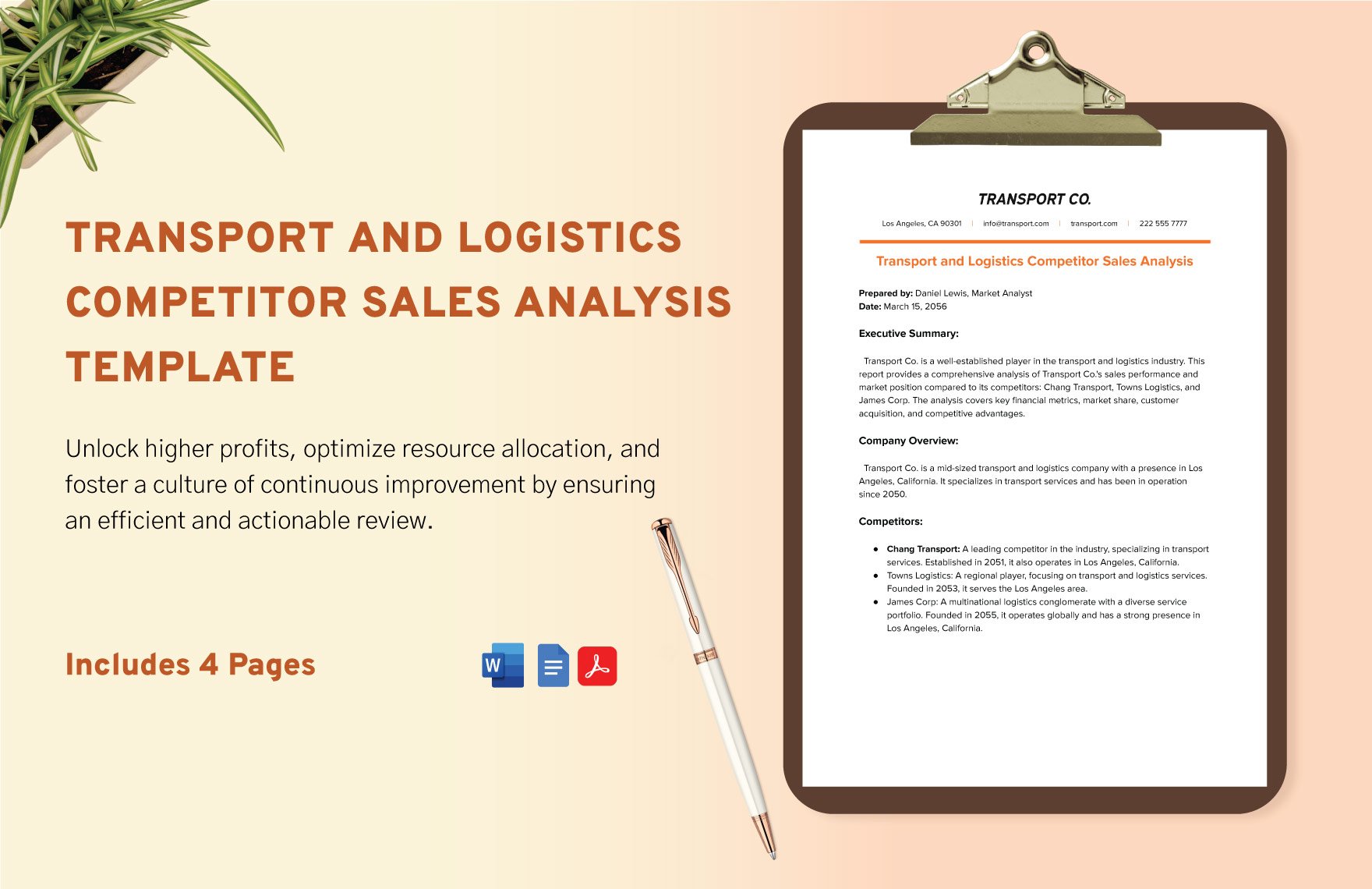 Transport and Logistics Competitor Sales Analysis Template