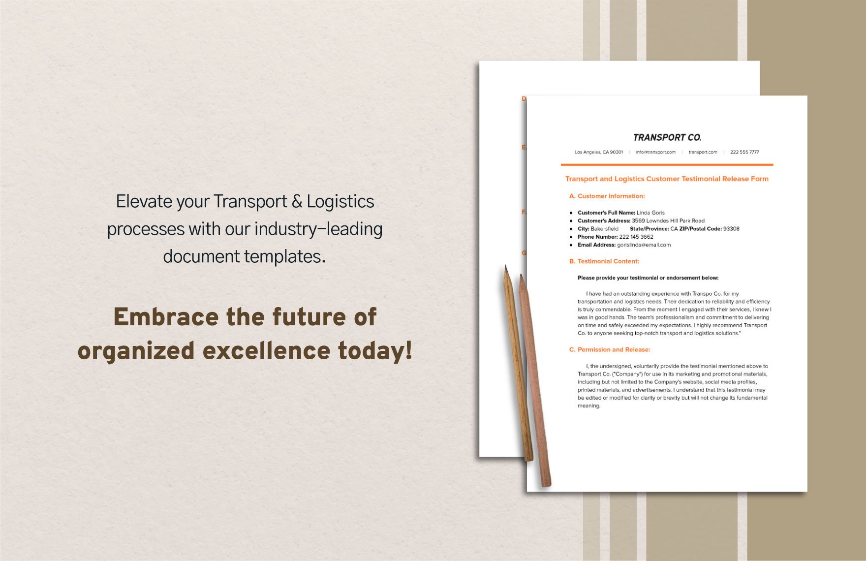 Transport and Logistics Customer Testimonial Release Form Template