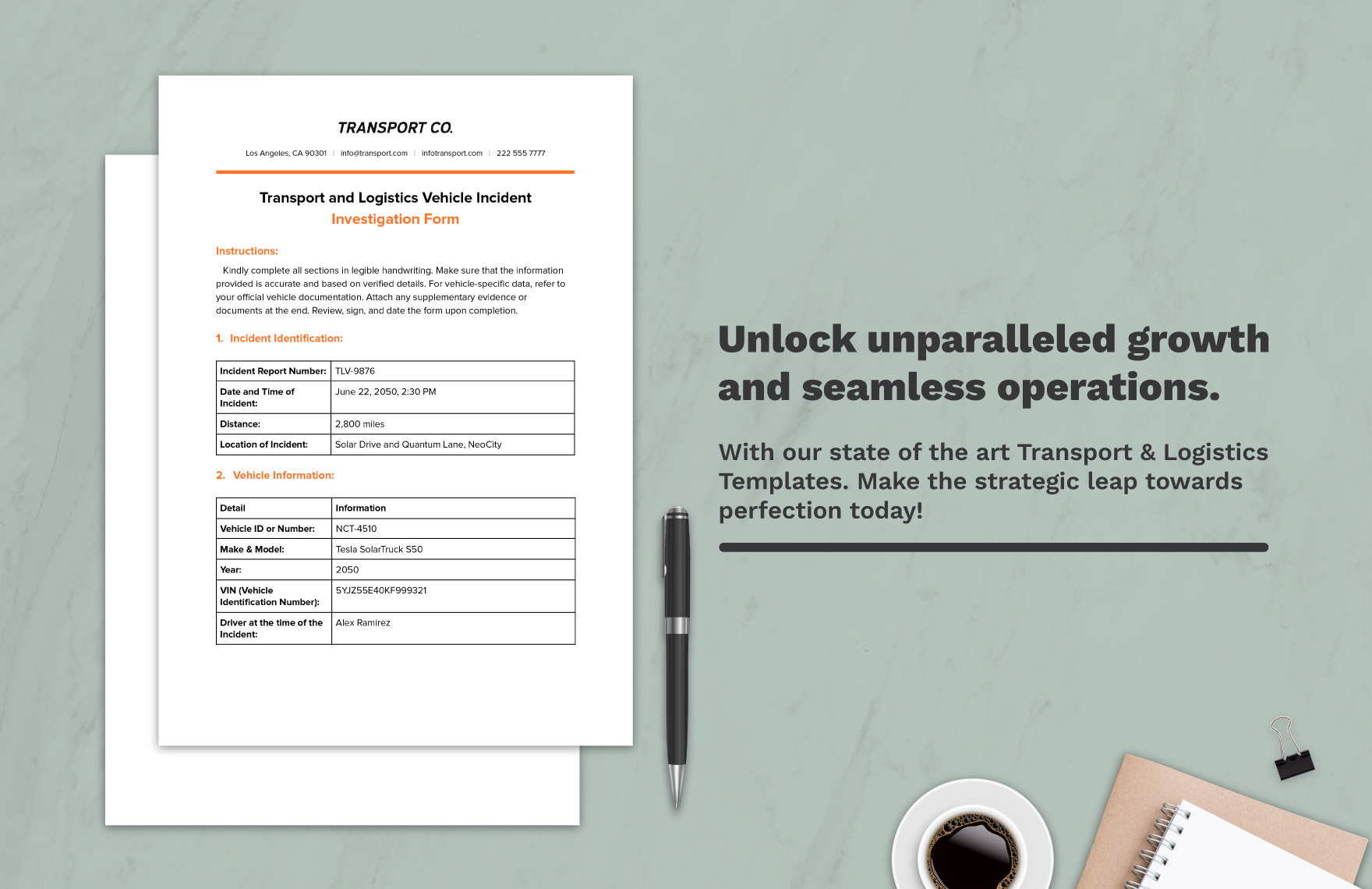Transport and Logistics Vehicle Incident Investigation Form Template