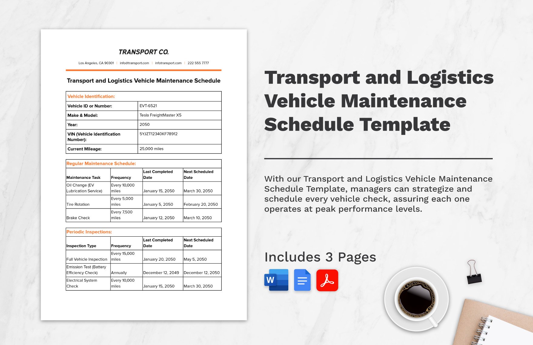Transport and Logistics Vehicle Maintenance Schedule Template