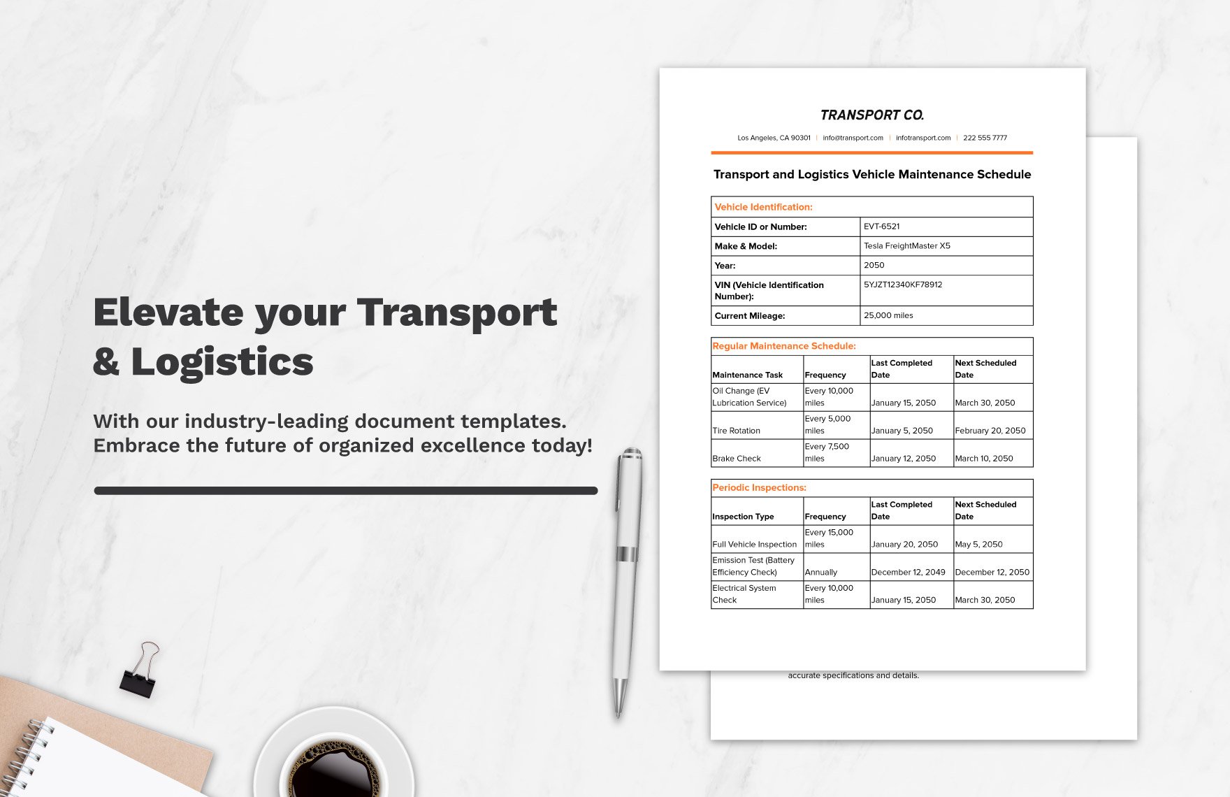 Transport and Logistics Vehicle Maintenance Schedule Template
