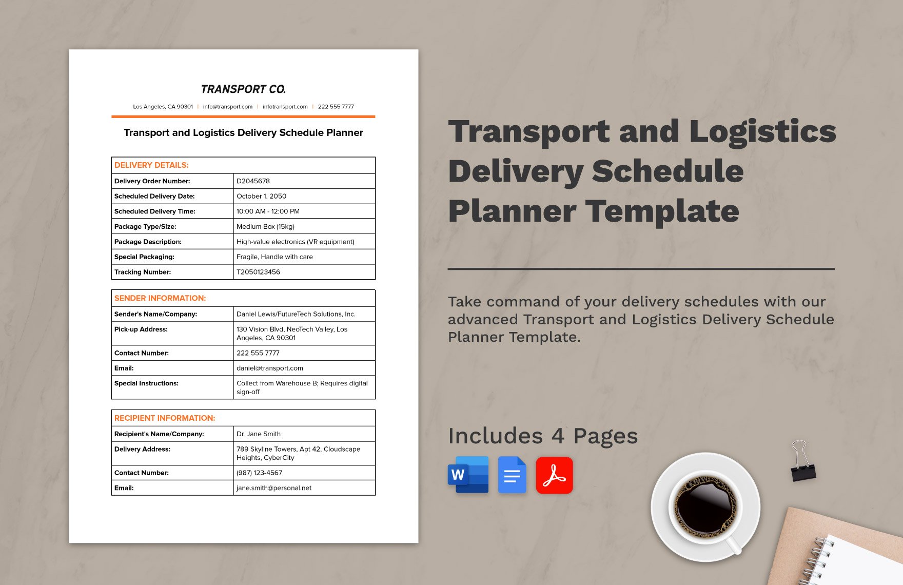 Transport and Logistics Delivery Schedule Planner Template