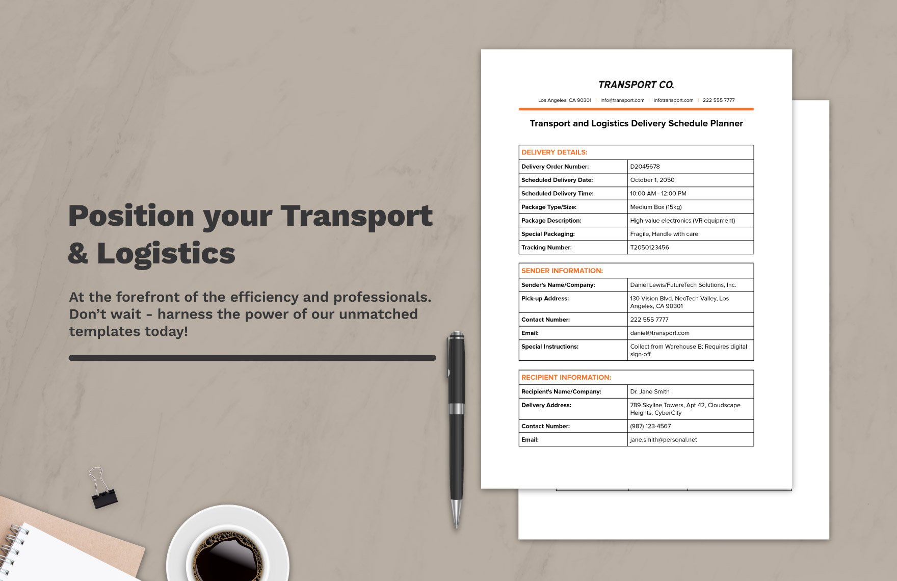Transport and Logistics Delivery Schedule Planner Template
