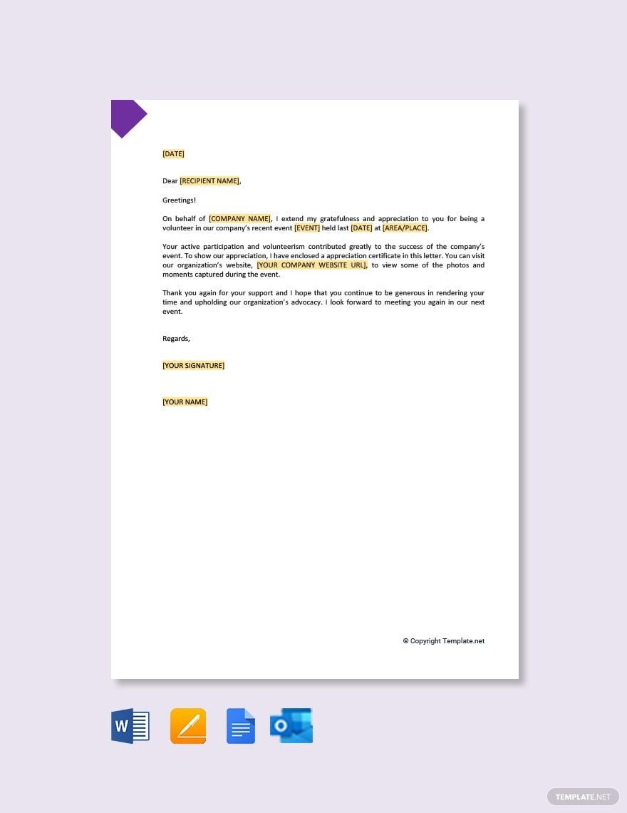 Volunteer Thank You Letter Appreciation Template