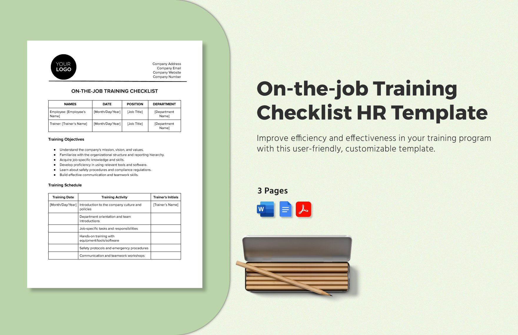 On-the-job Training Checklist HR Template in Word, Google Docs, PDF