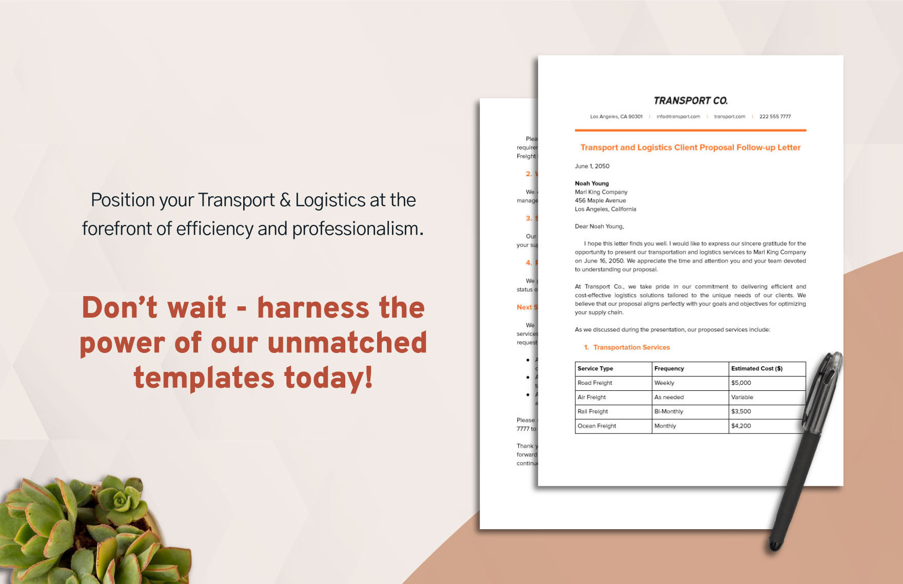 Transport and Logistics Client Proposal Follow-up Letter Template