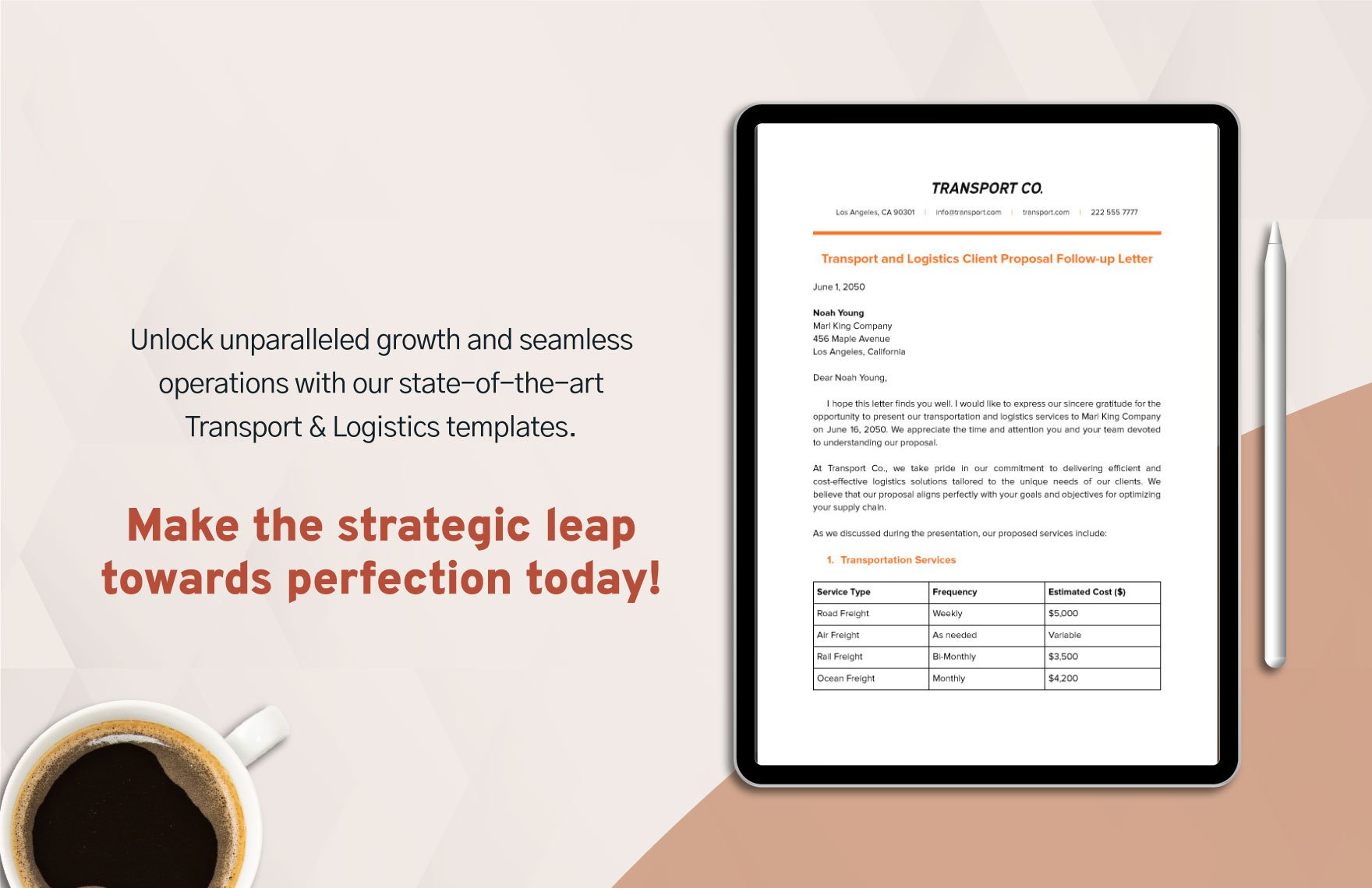 Transport and Logistics Client Proposal Follow-up Letter Template