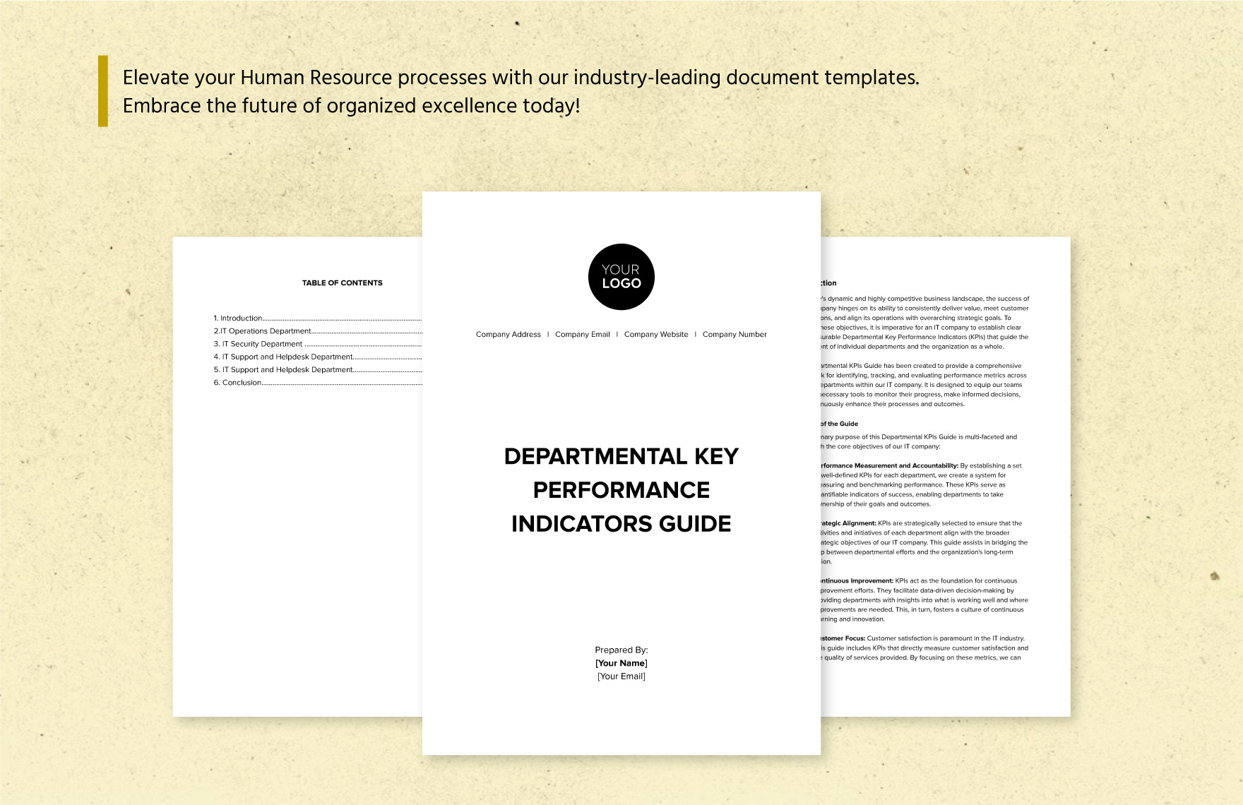 Departmental Key Performance Indicators Guide HR Template