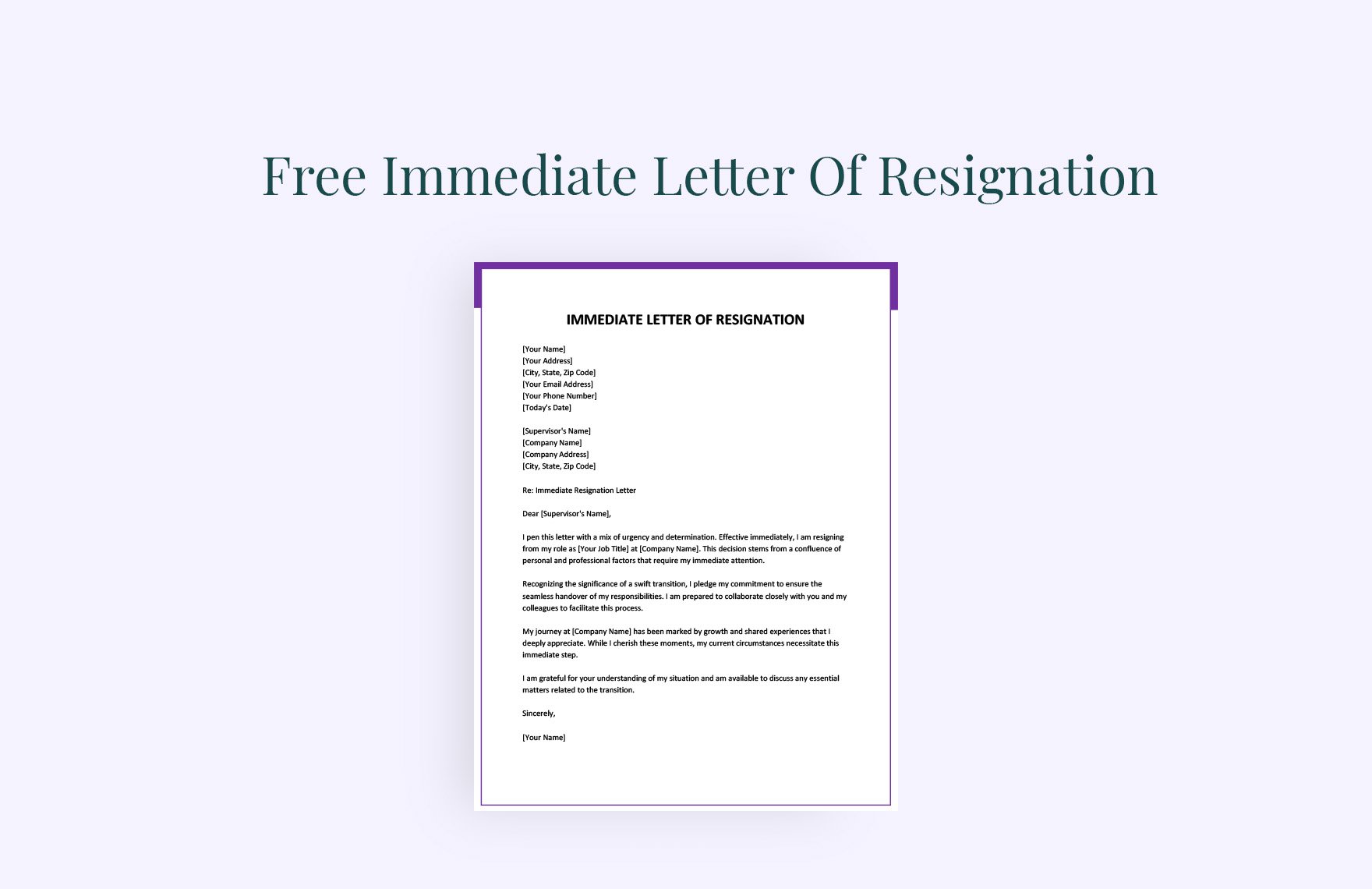 Immediate Letter Of Resignation