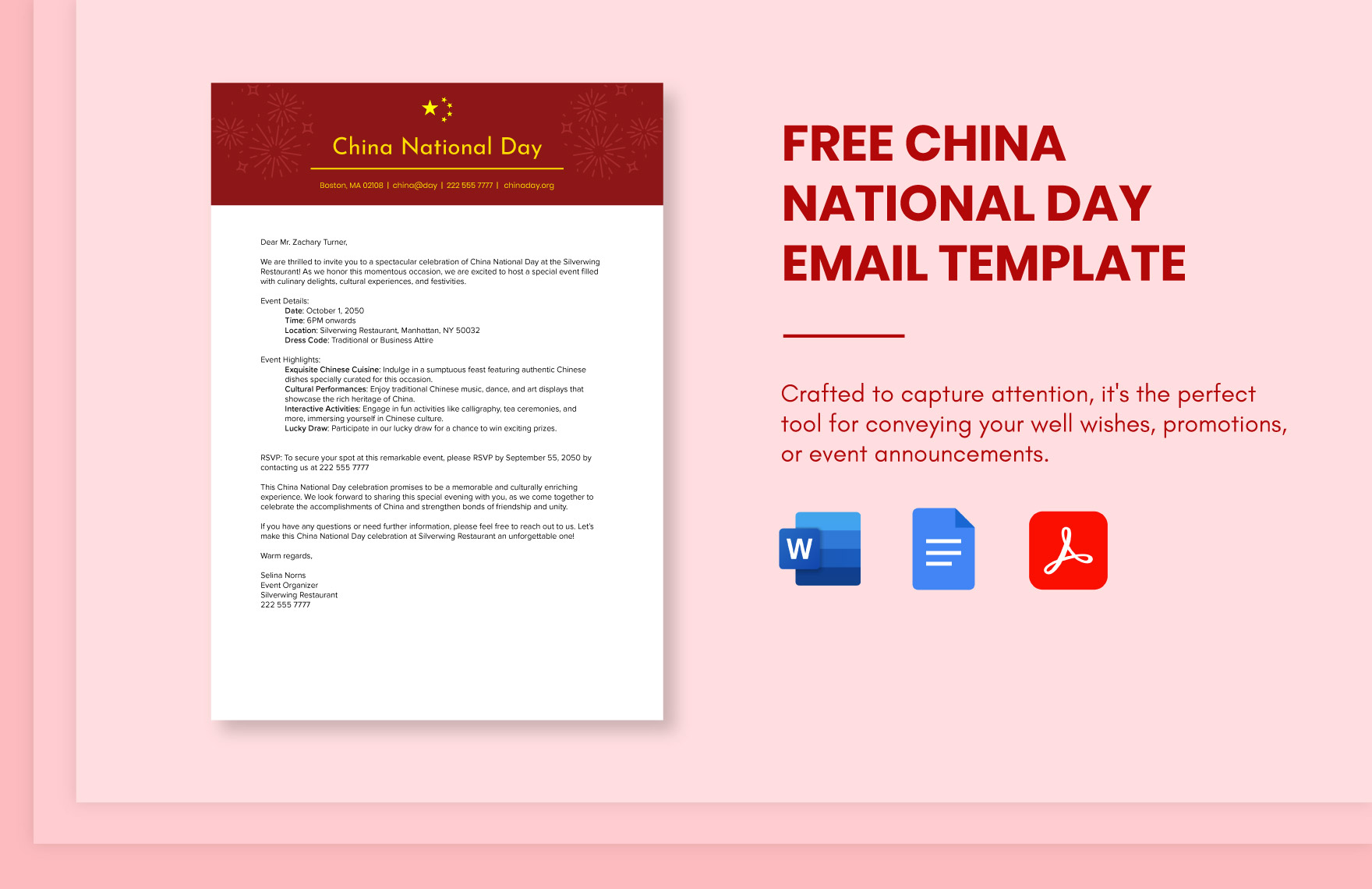 Free China National Day Email Template in Word, Google Docs, PDF