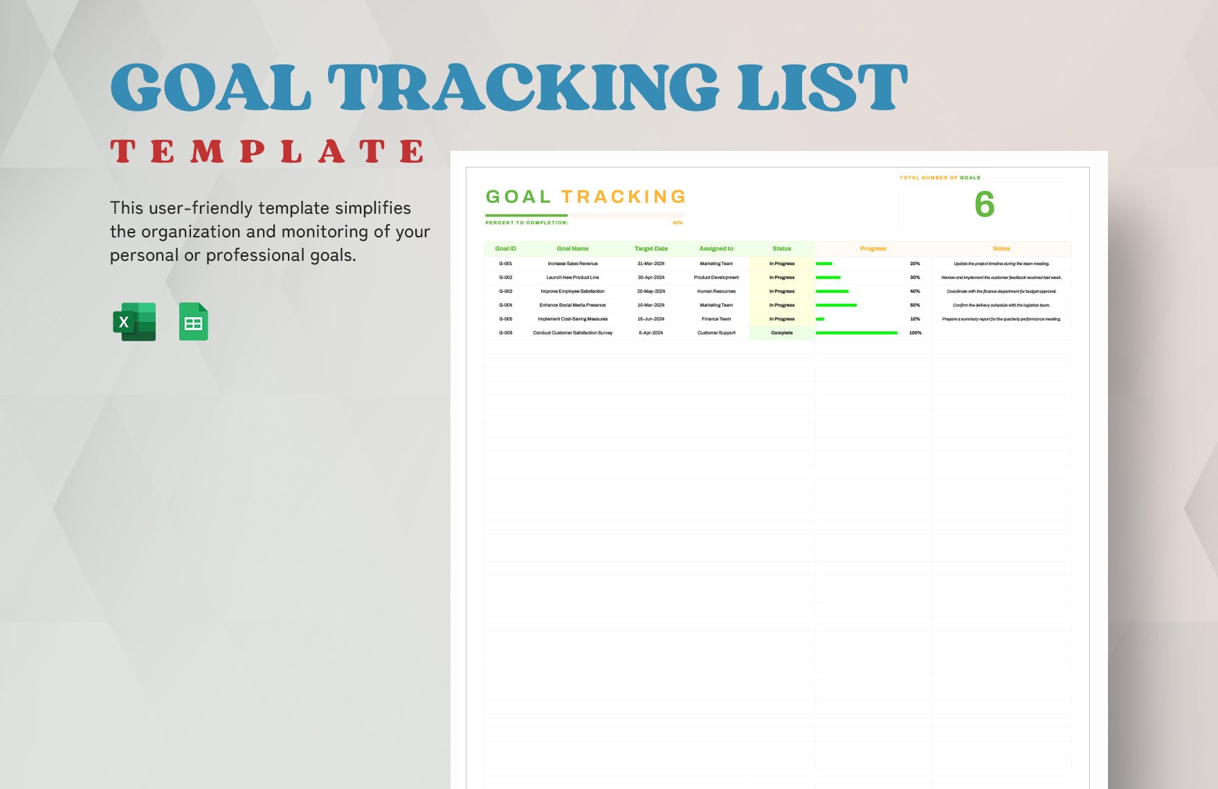 Goal Tracking List Template