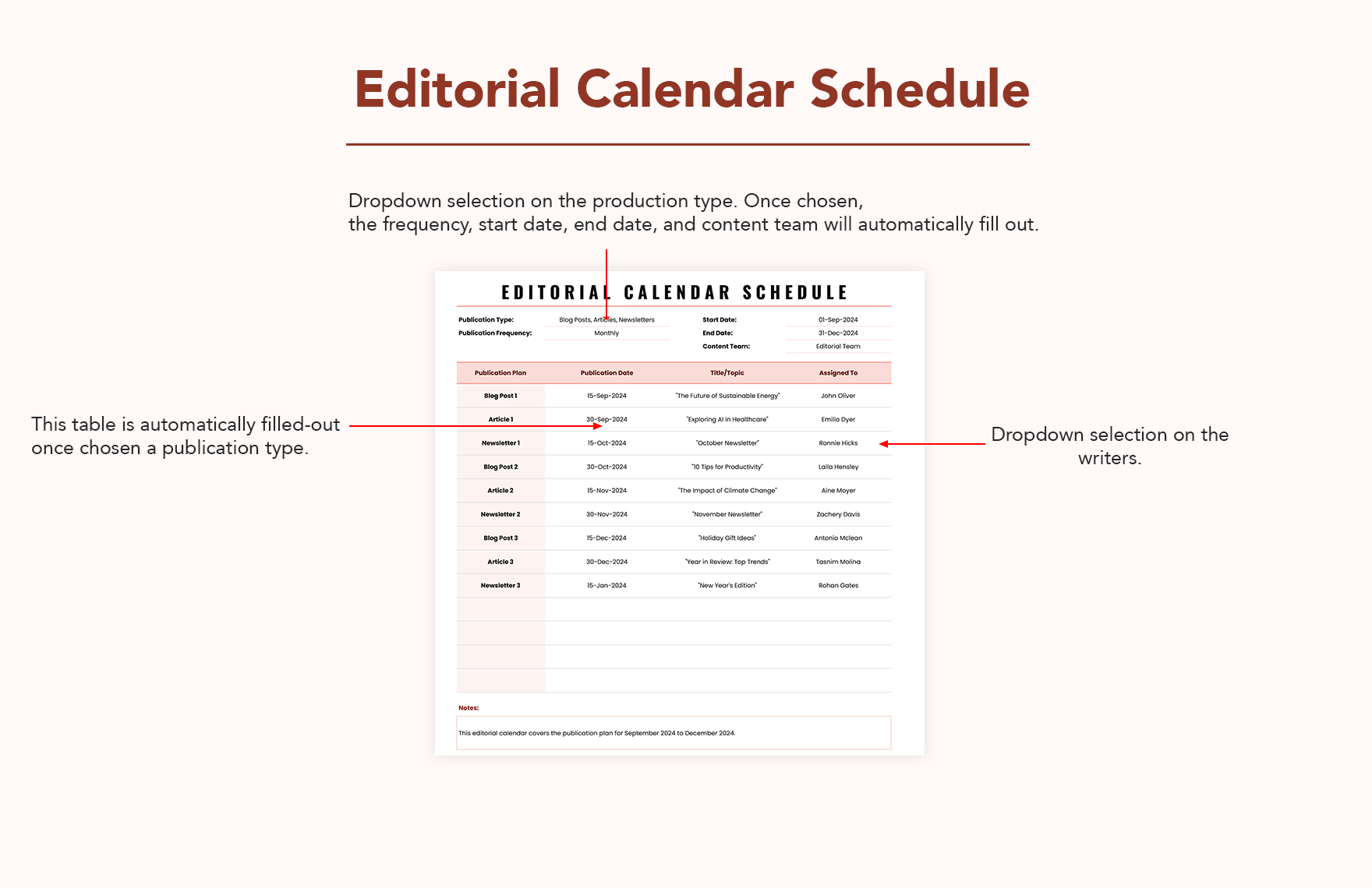 Editorial Calendar Schedule Template