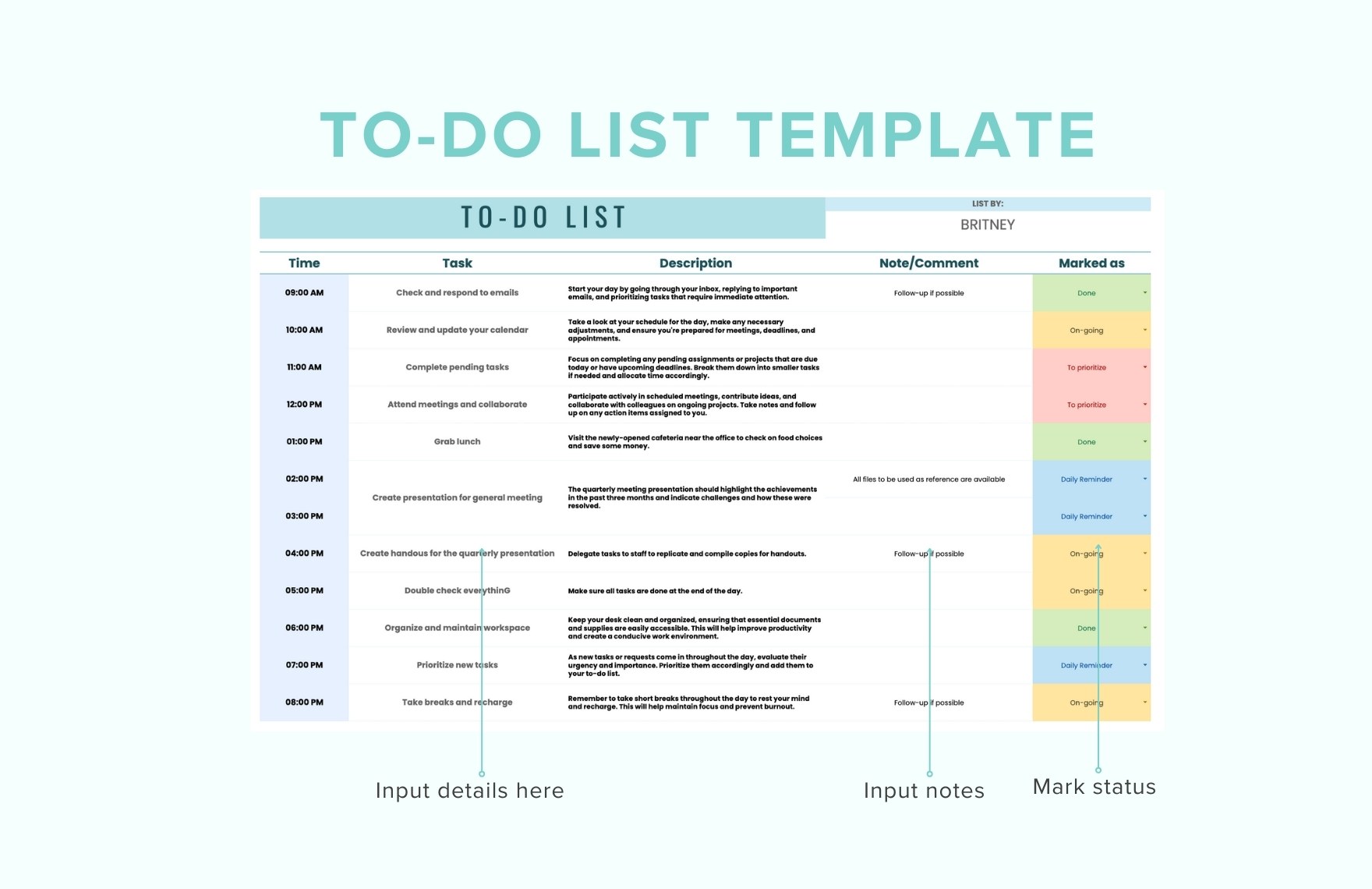 To-Do List Template in Excel, Google Sheets - Download | Template.net