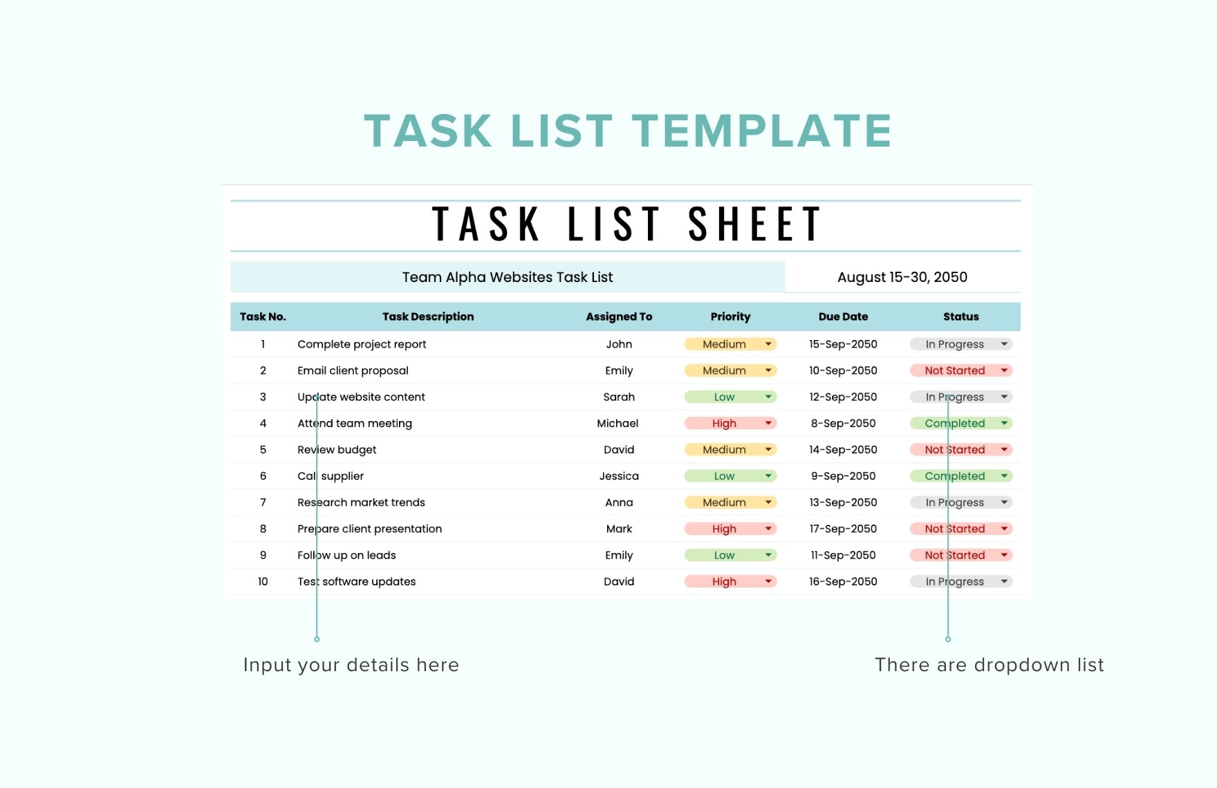 Task List Template in Excel, Google Sheets - Download | Template.net