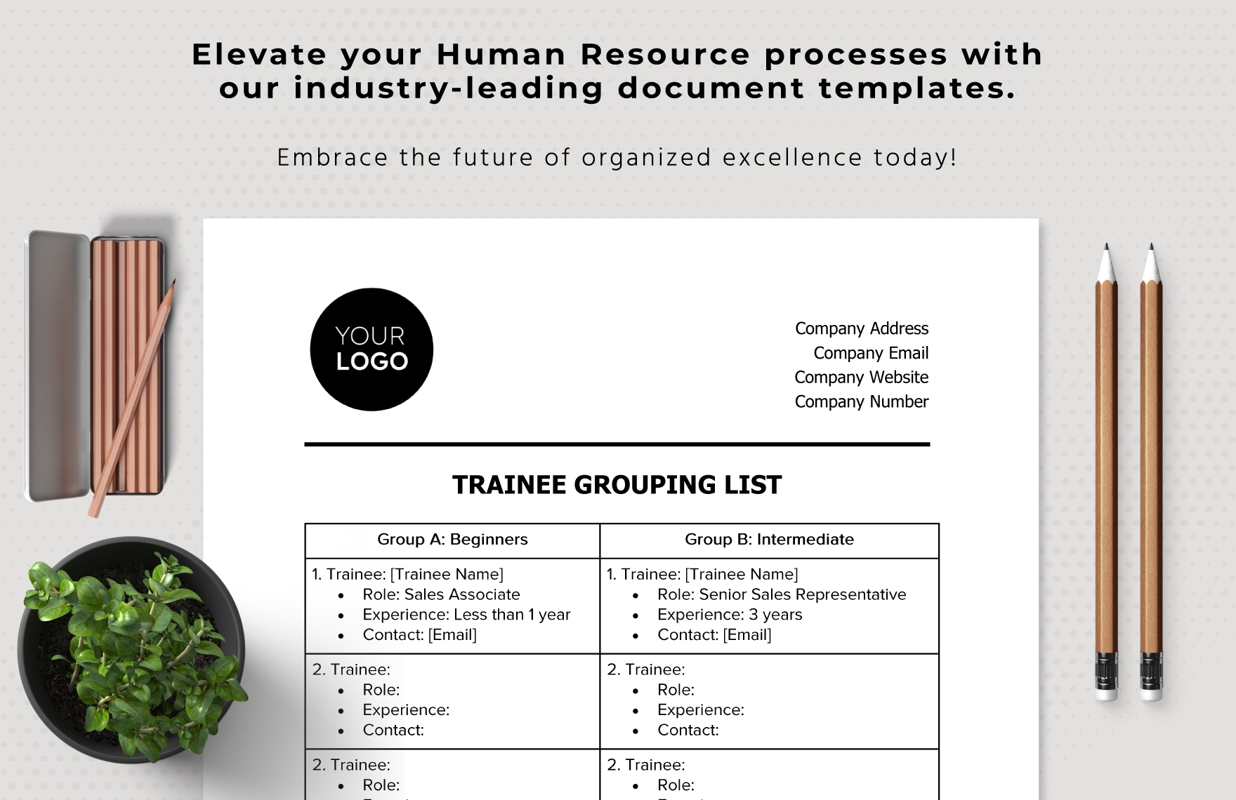 Trainee Grouping List HR Template