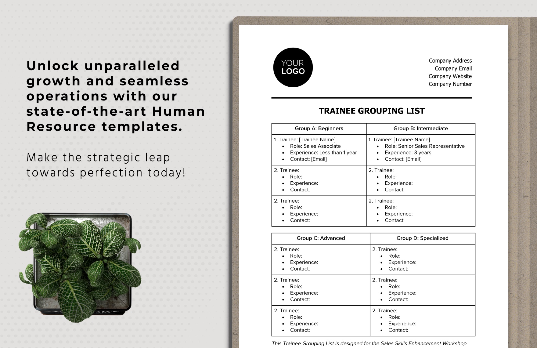 Trainee Grouping List HR Template