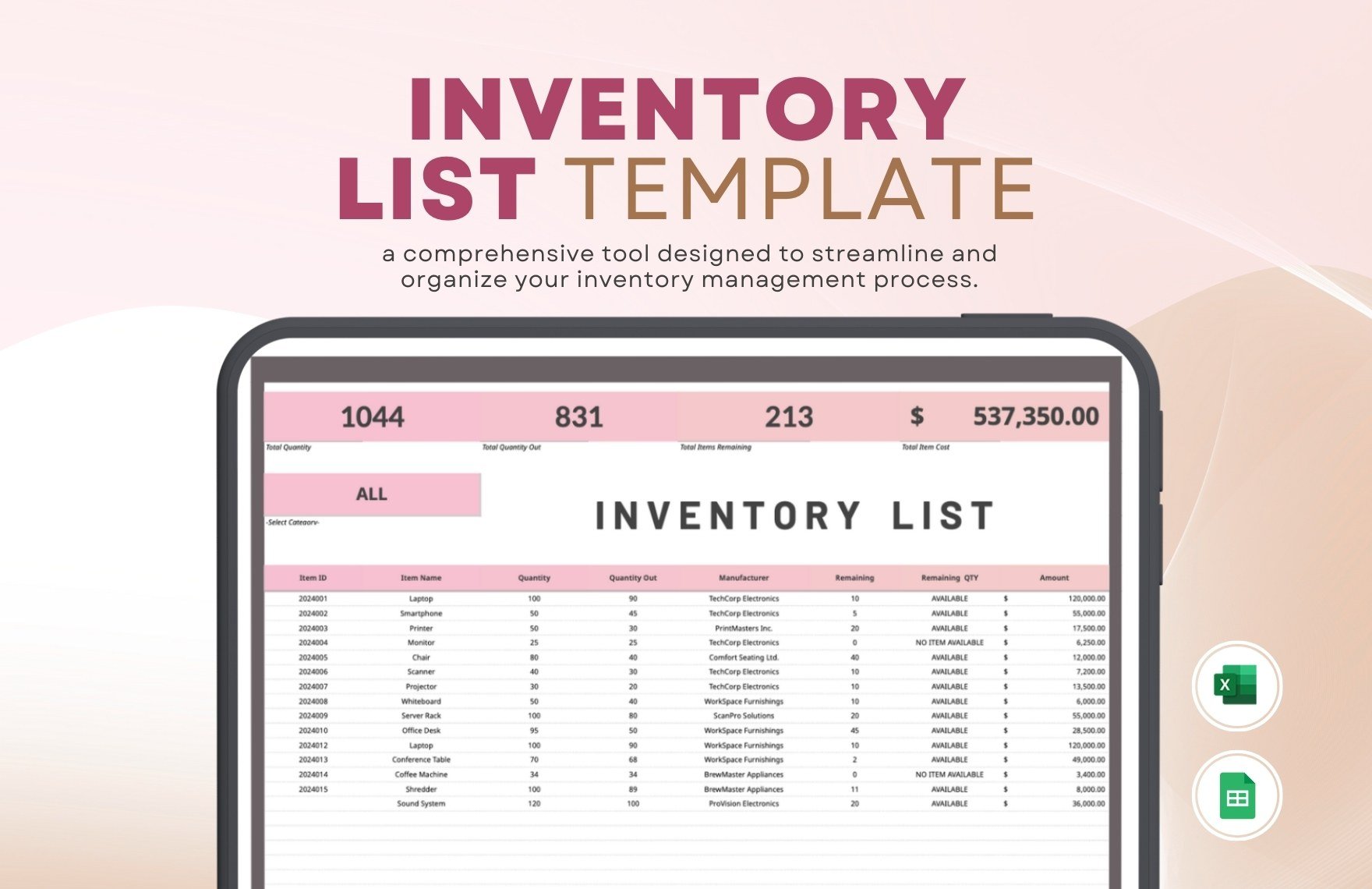 Free Inventory List Template in Excel, Google Sheets