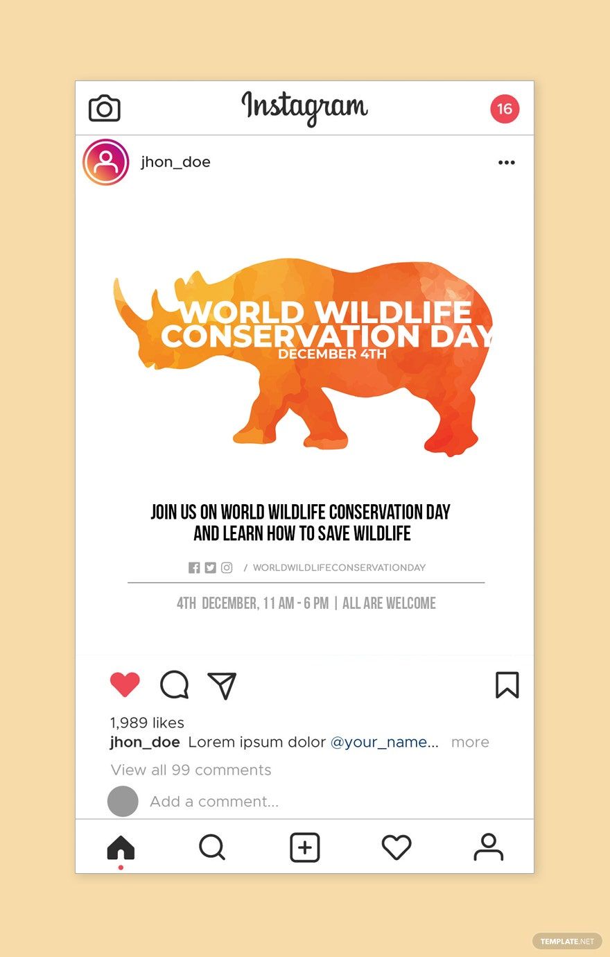 Free World Wildlife Conservation Day Instagram post Template in PSD