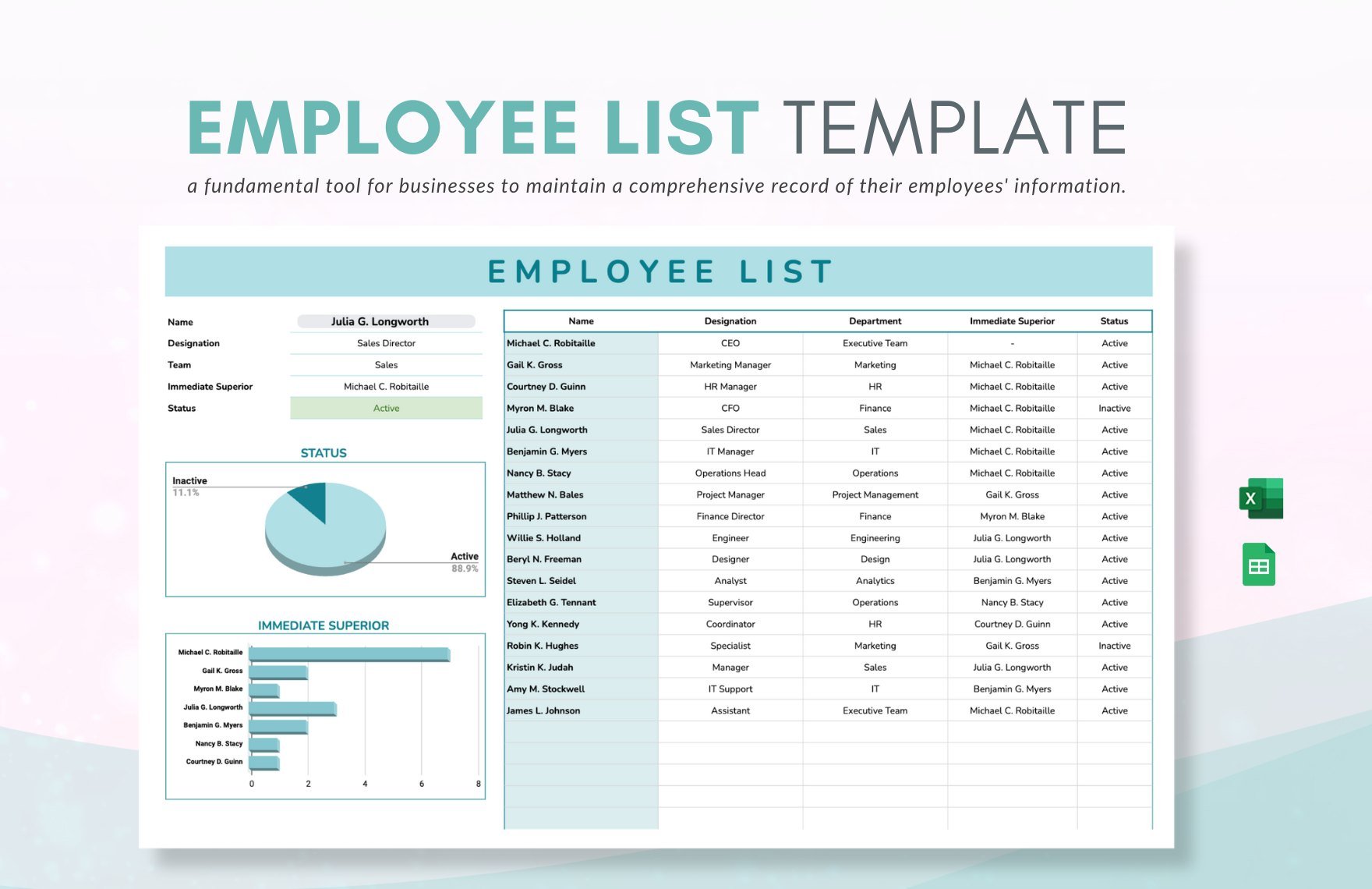 Employee List Template in Excel, Google Sheets