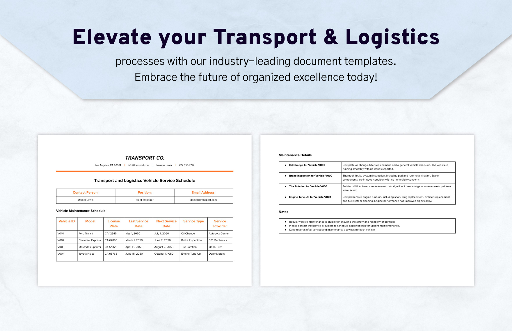 Transport and Logistics Vehicle Service Schedule Template