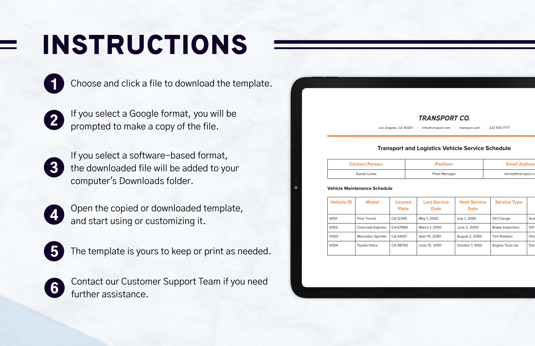 Transport and Logistics Vehicle Service Schedule Template