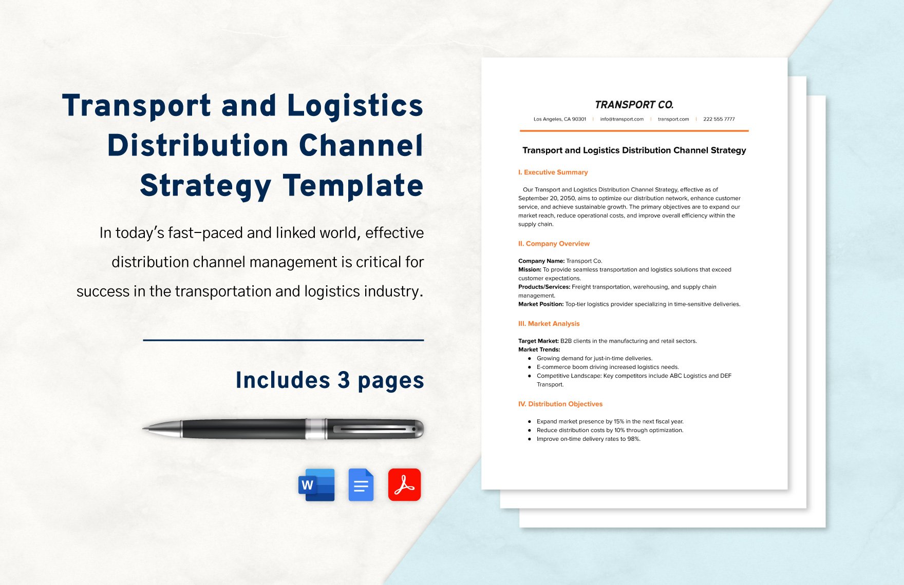 Transport and Logistics Distribution Channel Strategy Template in Word, Google Docs, PDF