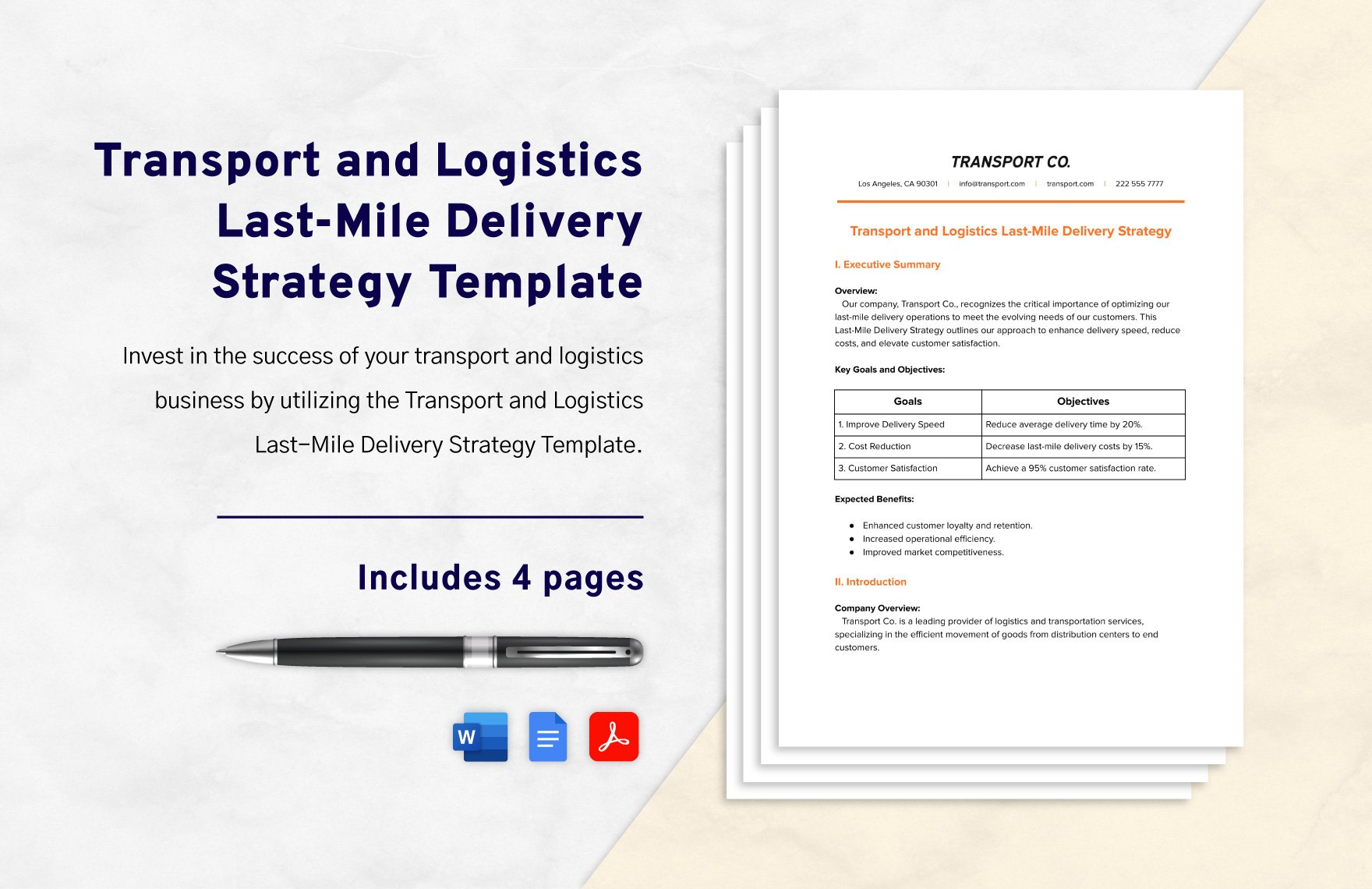 Transport and Logistics Last-Mile Delivery Strategy Template in Word, Google Docs, PDF