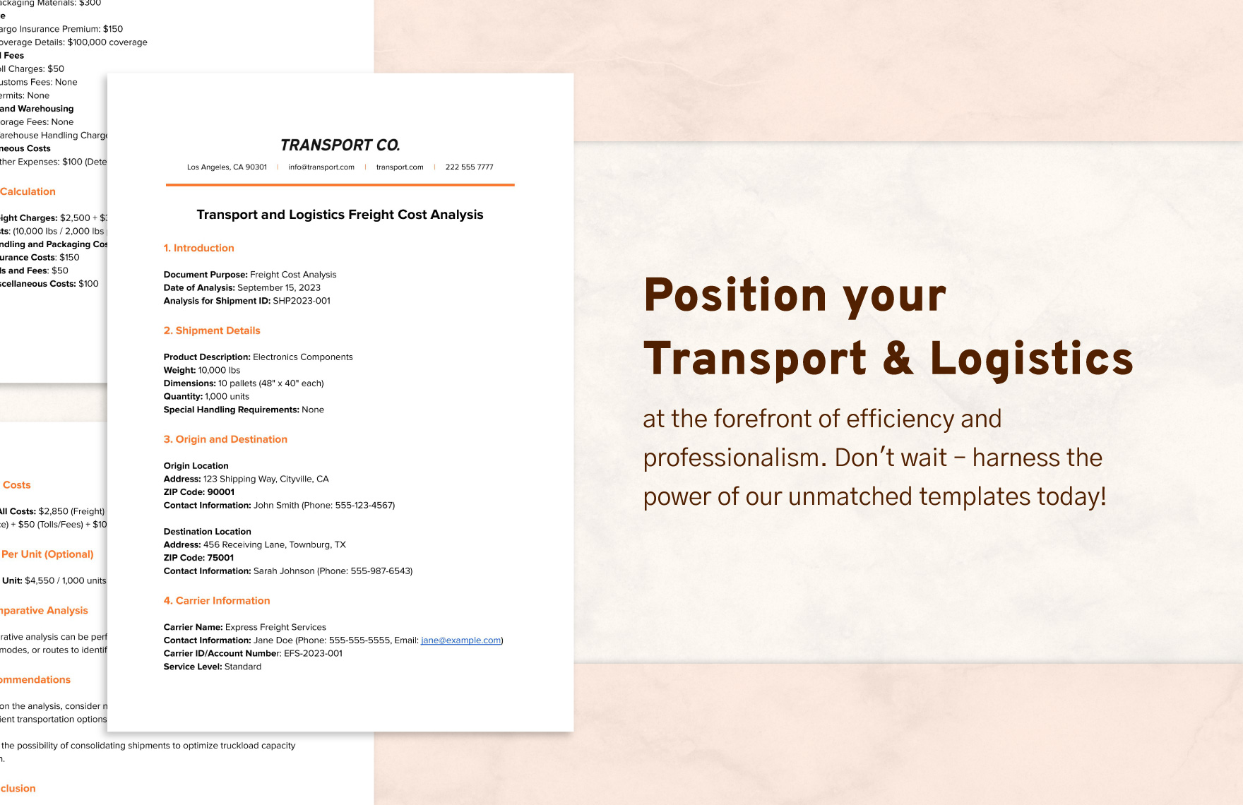 Transport and Logistics Freight Cost Analysis Template