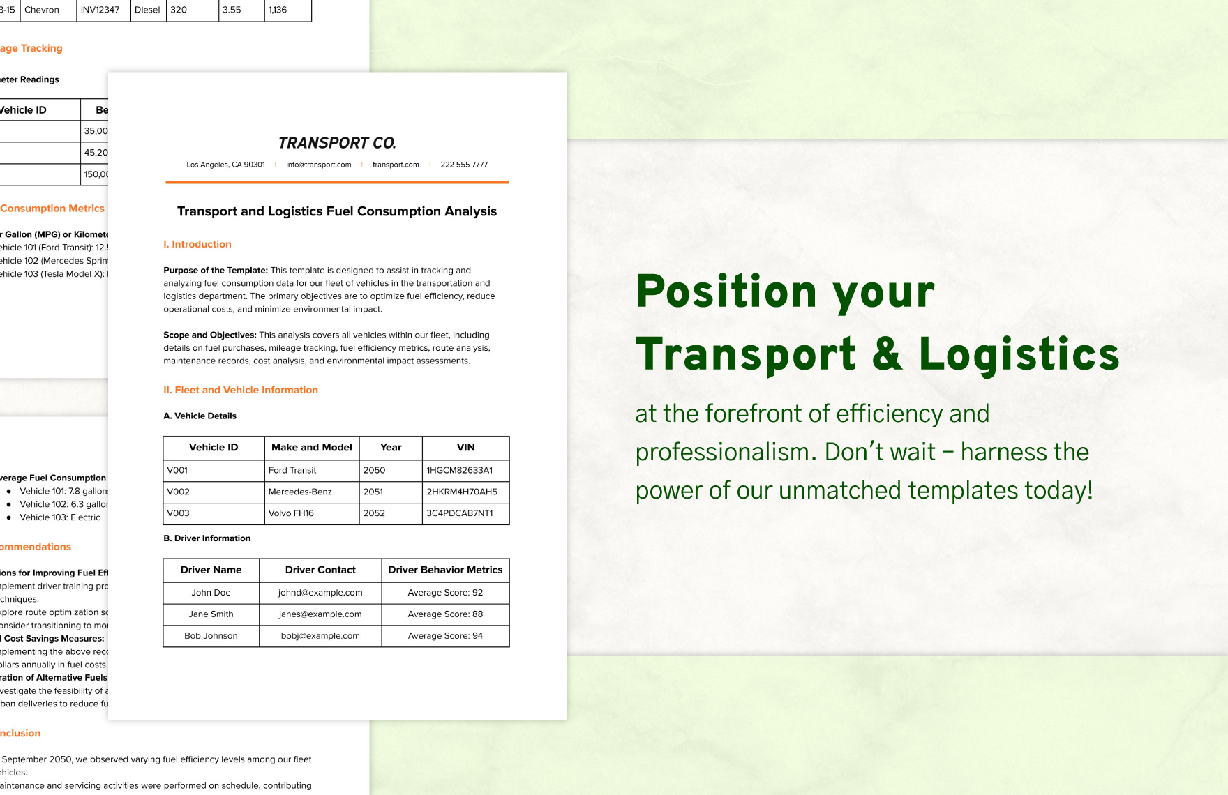 Transport and Logistics Fuel Consumption Analysis Template