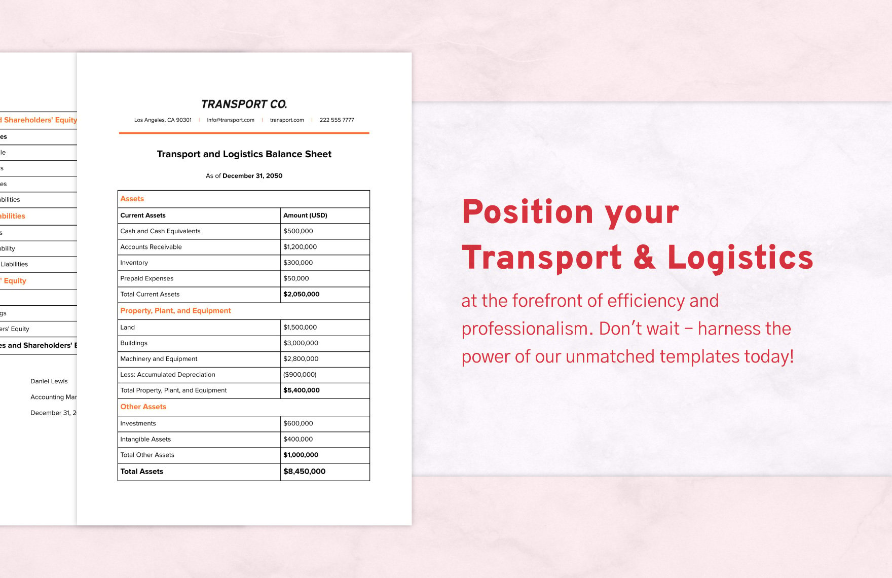 Transport and Logistics Balance Sheet Template