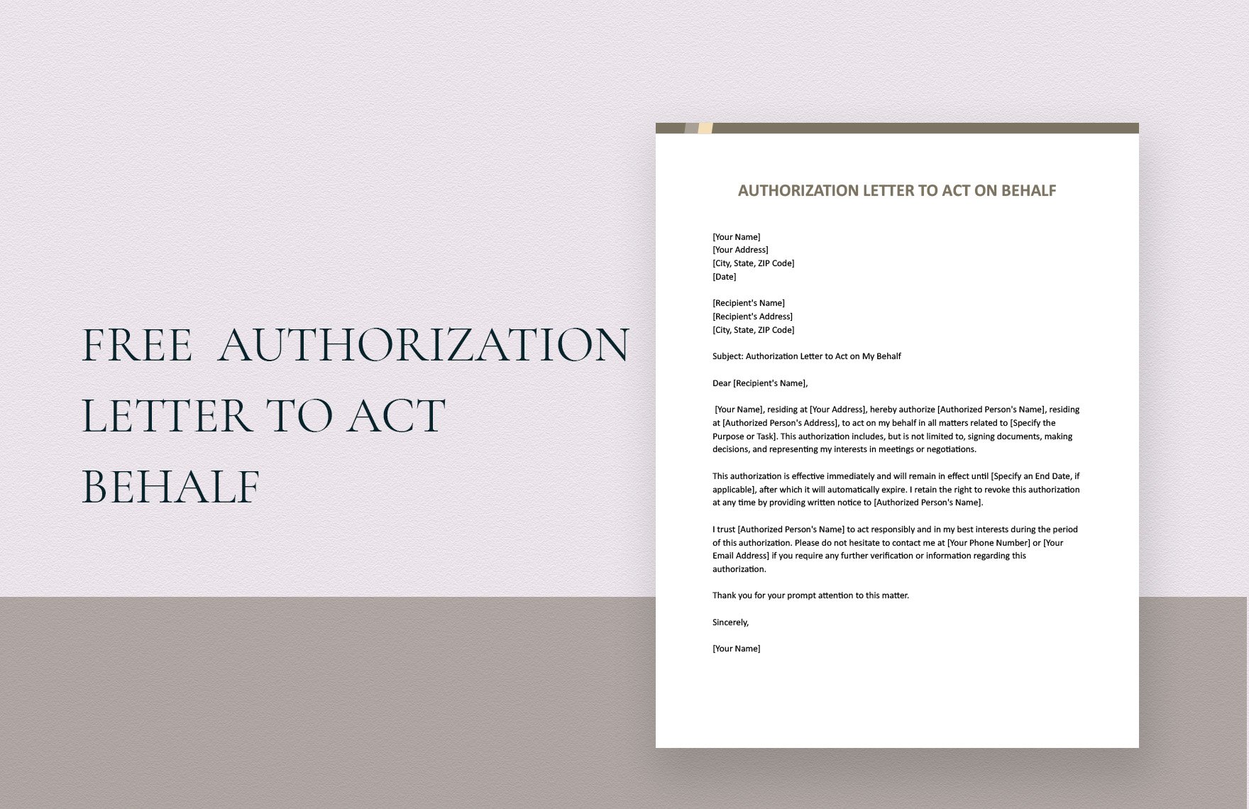 Authorization Letter to Act on Behalf