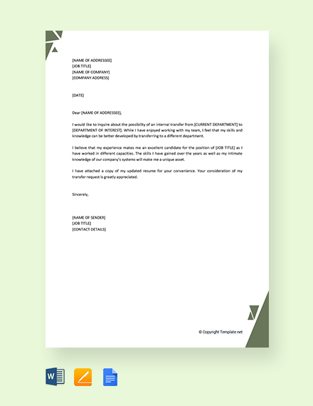 FREE Employee Transfer Letter Inter Company Template - Word | Google ...