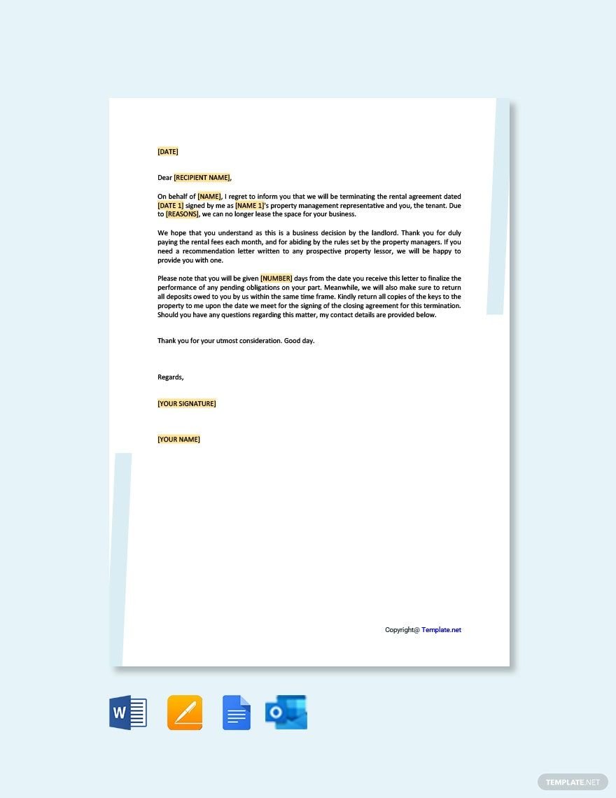 Rental Termination Letter From Landlord to Tenant Template