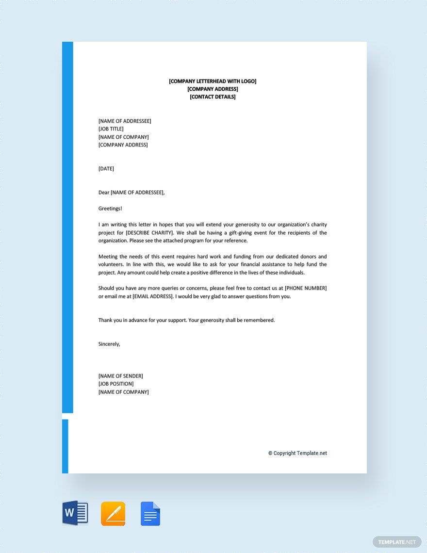 Free Solicitation Letter For Sponsorship Template - Google Docs, Word ...