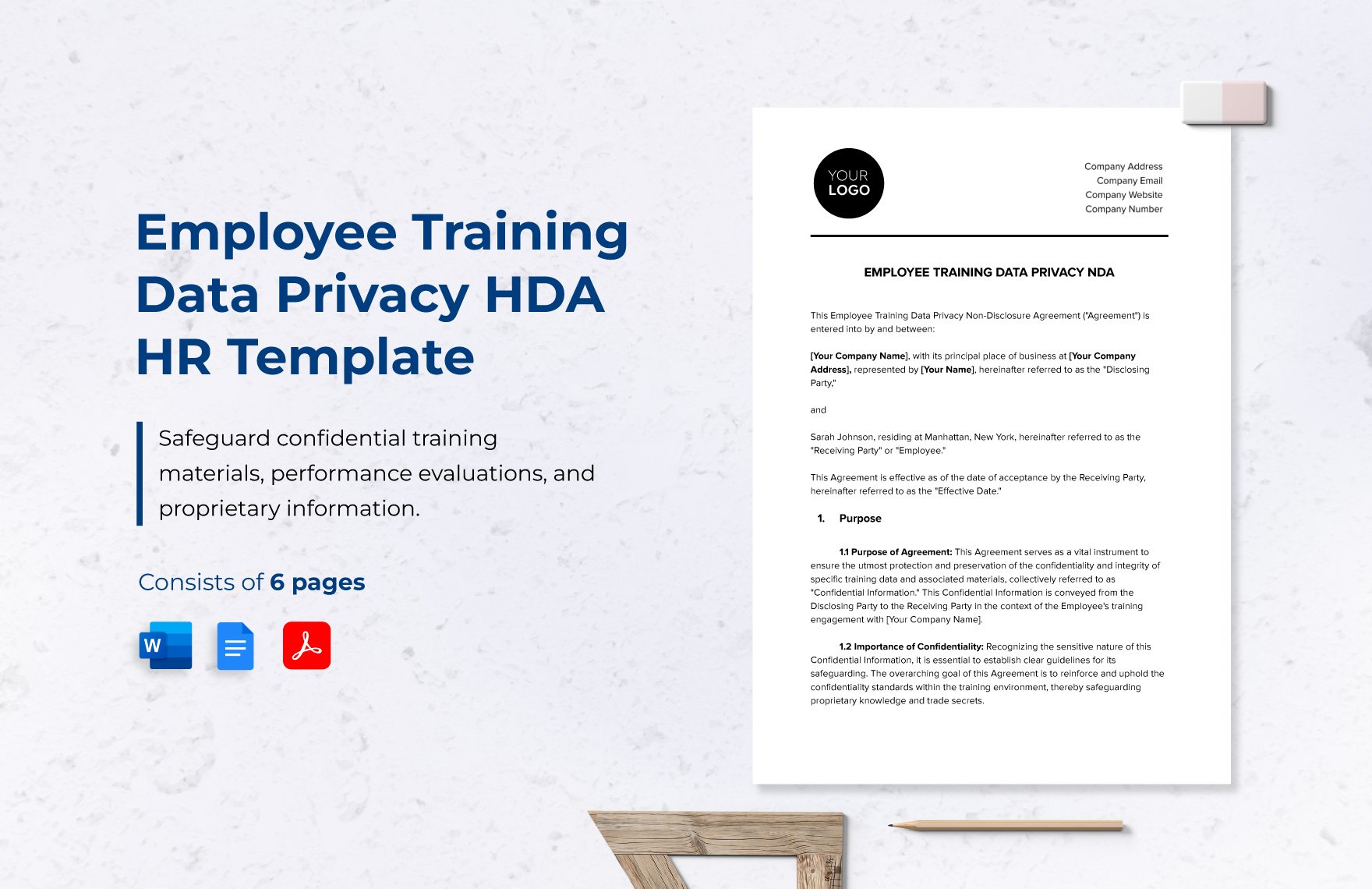 Employee Training Data Privacy NDA HR Template in Word, Google Docs, PDF
