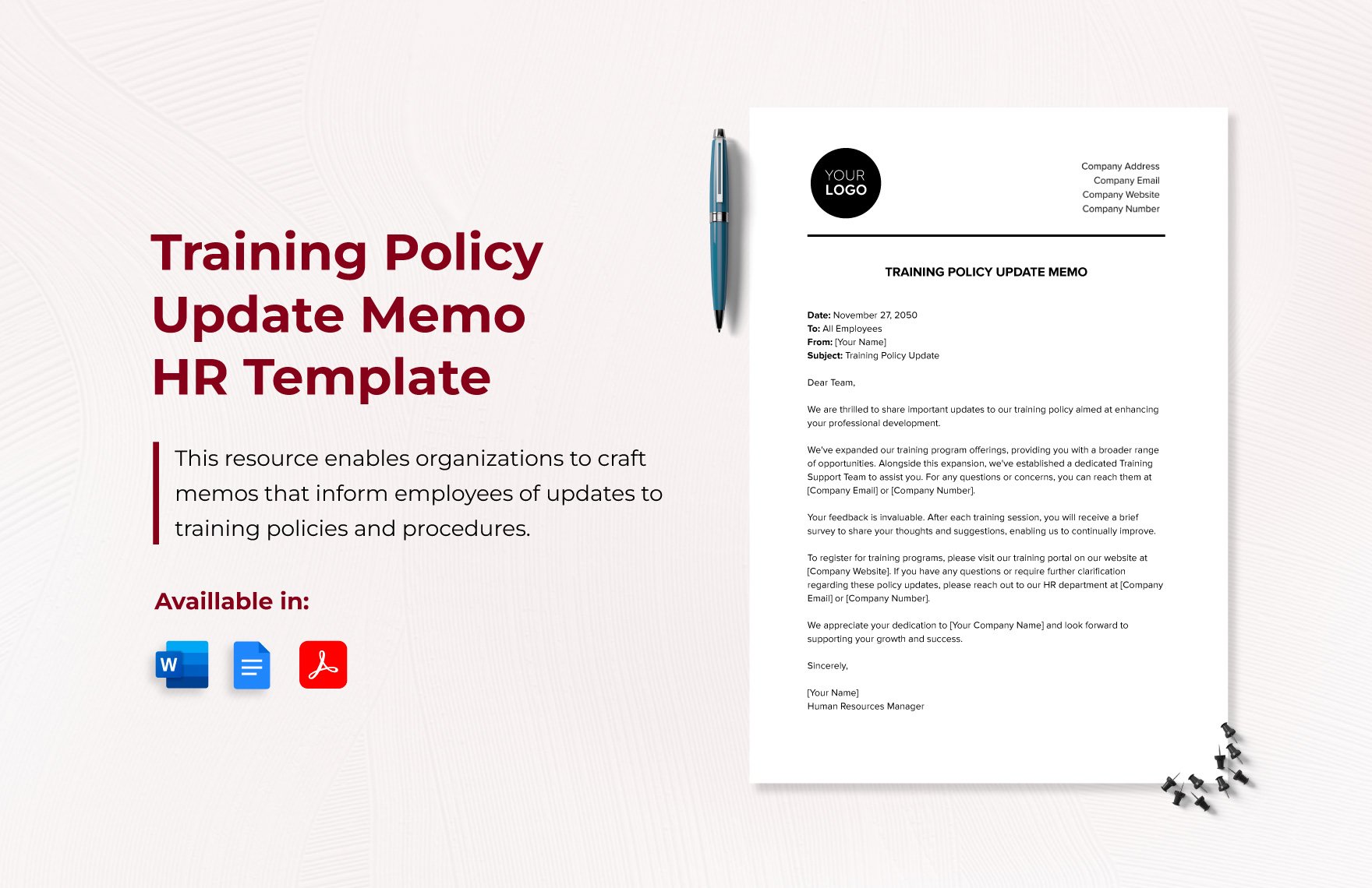 Training Policy Update Memo HR Template