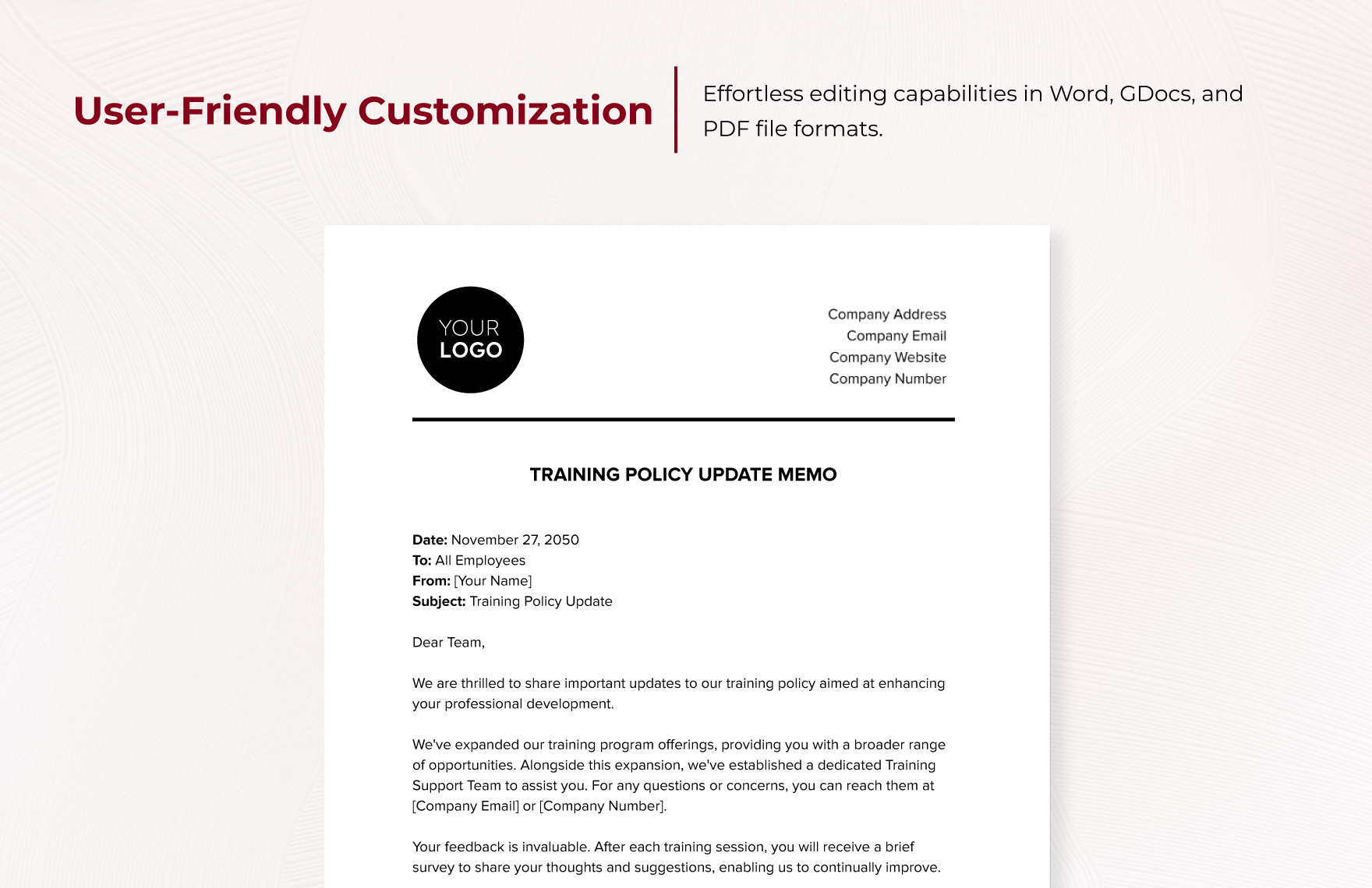 Training Policy Update Memo HR Template