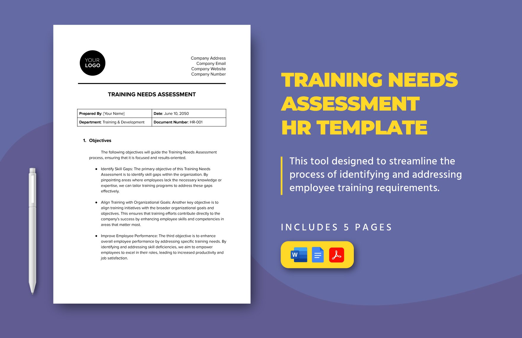 Training Needs Assessment HR Template in Word, Google Docs, PDF