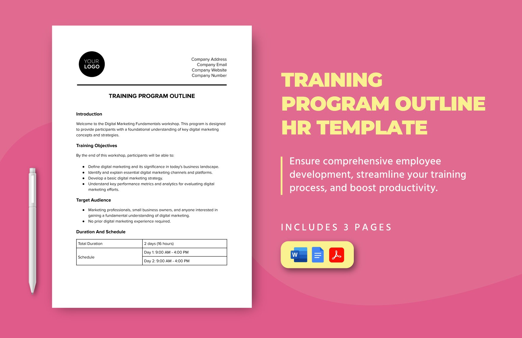 Training Program Outline HR Template in Word, Google Docs, PDF