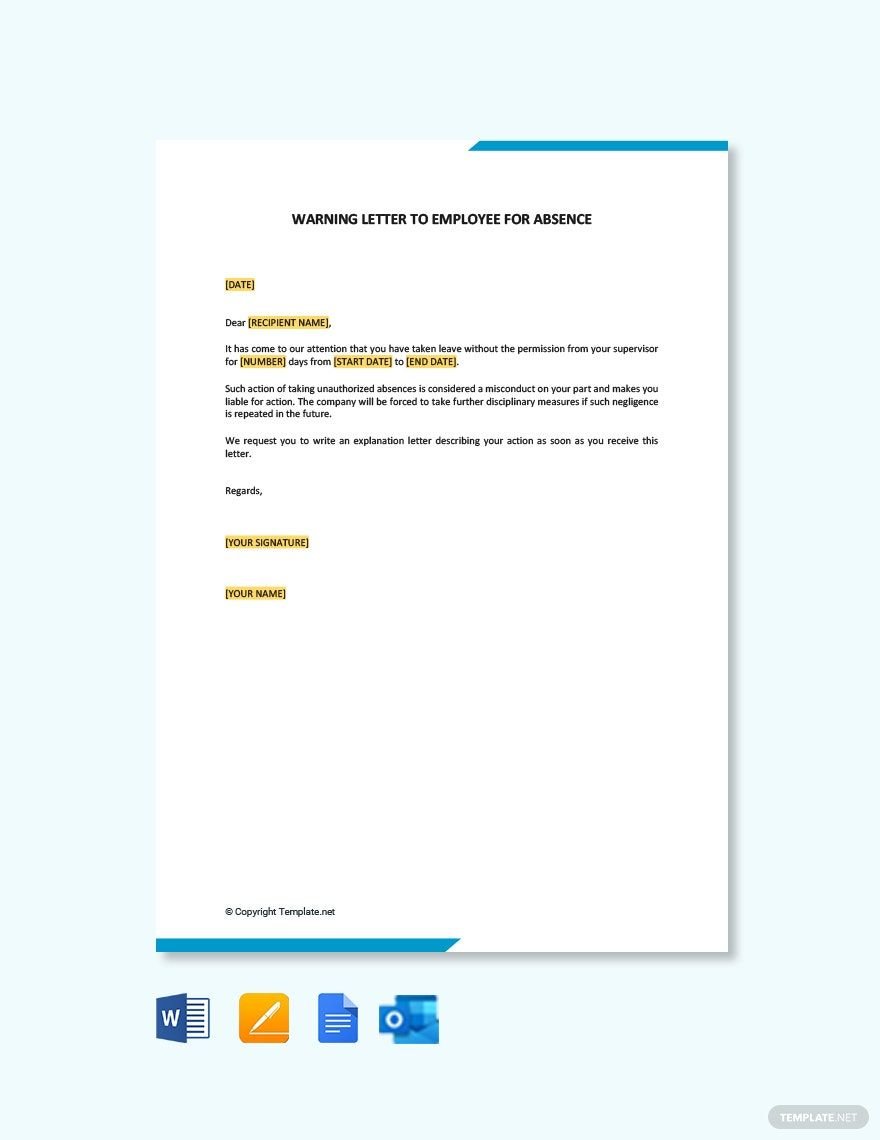 Warning Letter to Employee For Absence Template