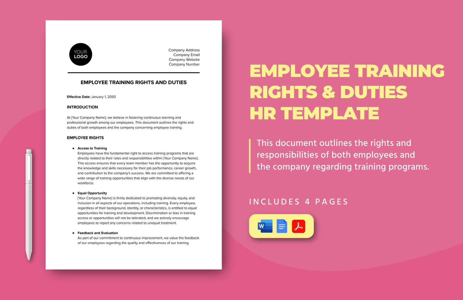 Employee Training Rights & Duties HR Template in Word, Google Docs, PDF