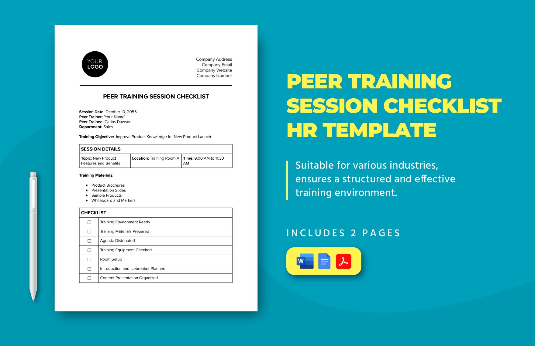 Peer Training Session Checklist HR Template
